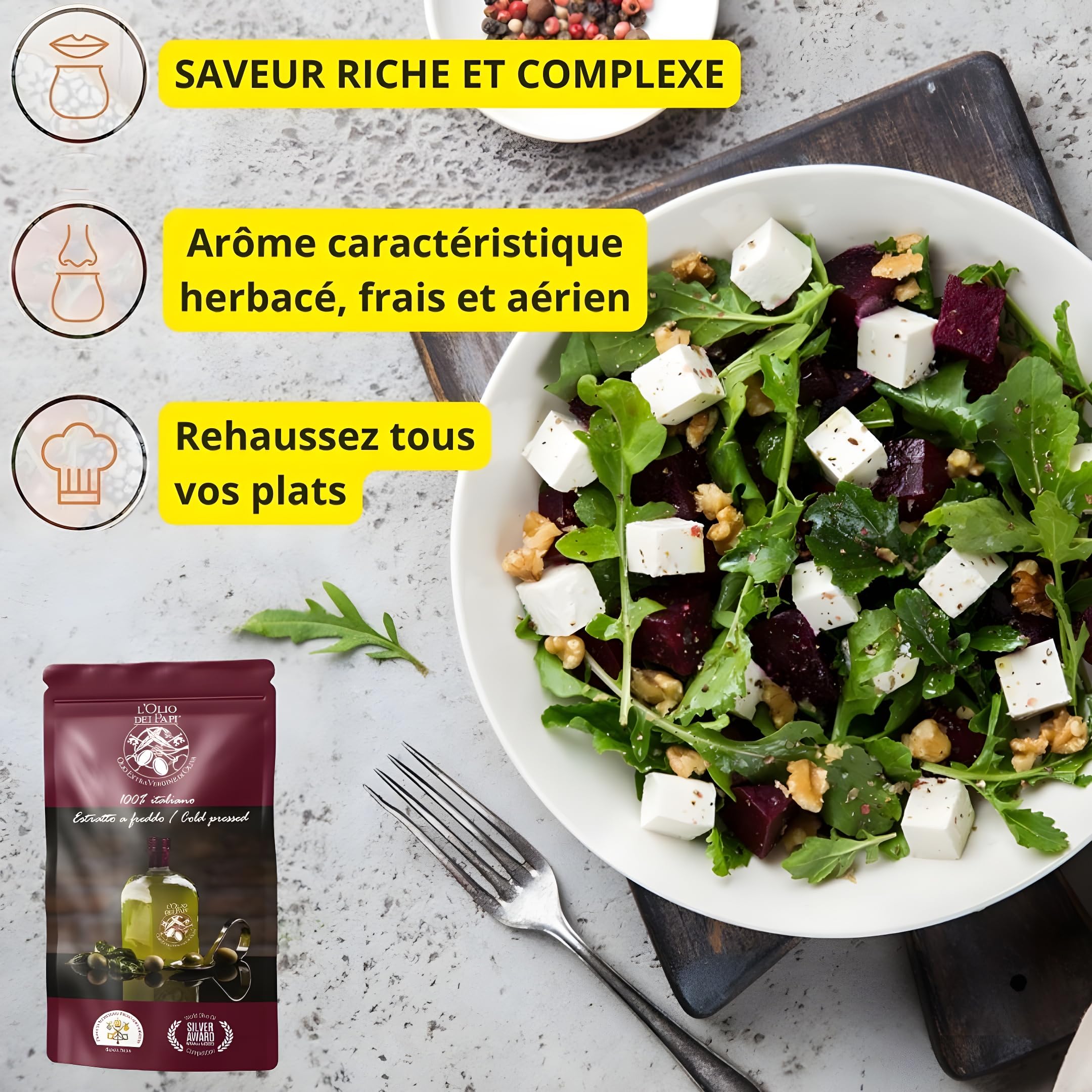 L'Olio dei Papi, Huile d'Olive Extra Vierge Italienne, 100% Italienne, Pressée à Froid, 5L, Récompensée de Médailles d'Or et d'Argent, Bag in box