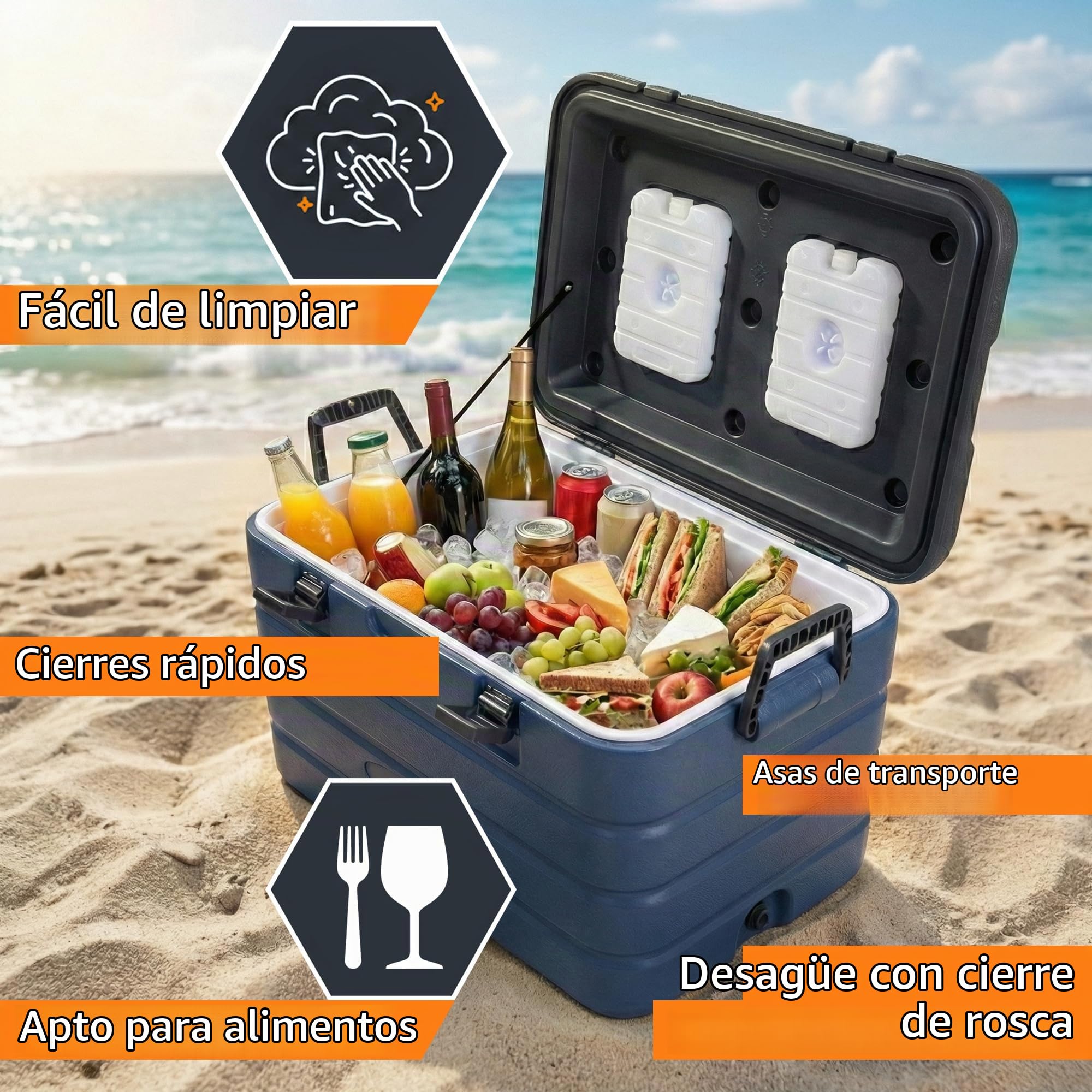Your Gear Coolah Nevera Portátil 60 L - Caja Térmica Pasiva con Aislamiento de Poliuretano, Tapa HDPE, 47 Horas de Refrigeración para Camping, Autocaravana y Playa