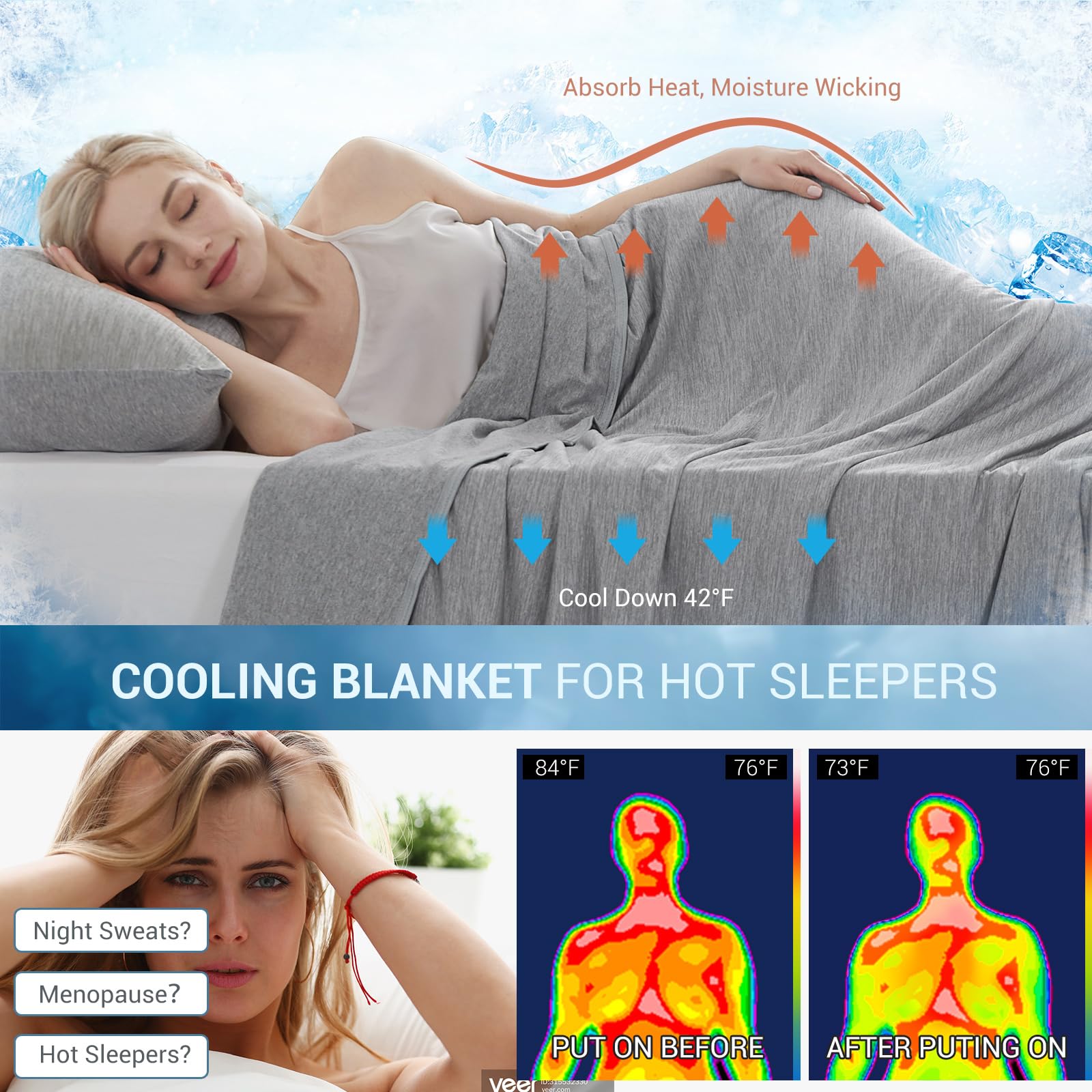 Marchpower Manta Verano de Frescura-229×274cm, Gris | ARC-Chill 3.0, con Fibra de Enfriamiento Q-MAX>0.5,Transpirable Suave,Anti Estático,2 Caras,Alivia Sudor Mejora Calidad Sueño