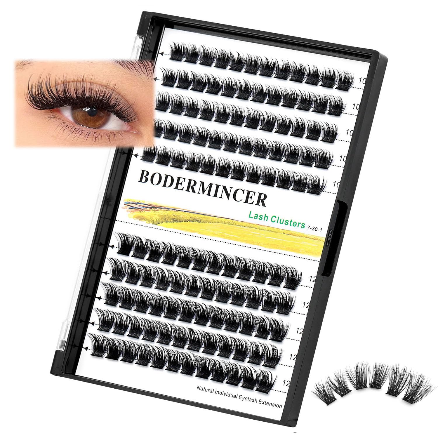 Bodermincer 120 Clusters 10mm+12mm/12mm+14mm/14mm+16mm Mixed Wide Cluster False Eyelash Individual Cluster EyeLashes Grafting Fake False Eyelashes Eyelash Extension (Black 10mm+12mm Mixed) Product Image 1
