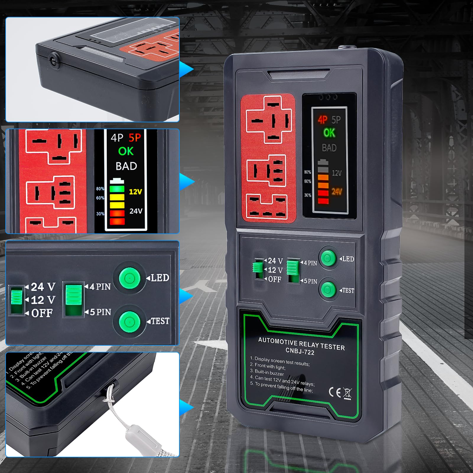 Tester relè per auto12 V, 24 V, elettronico per automotive, tester per batteria, strumento diagnostico