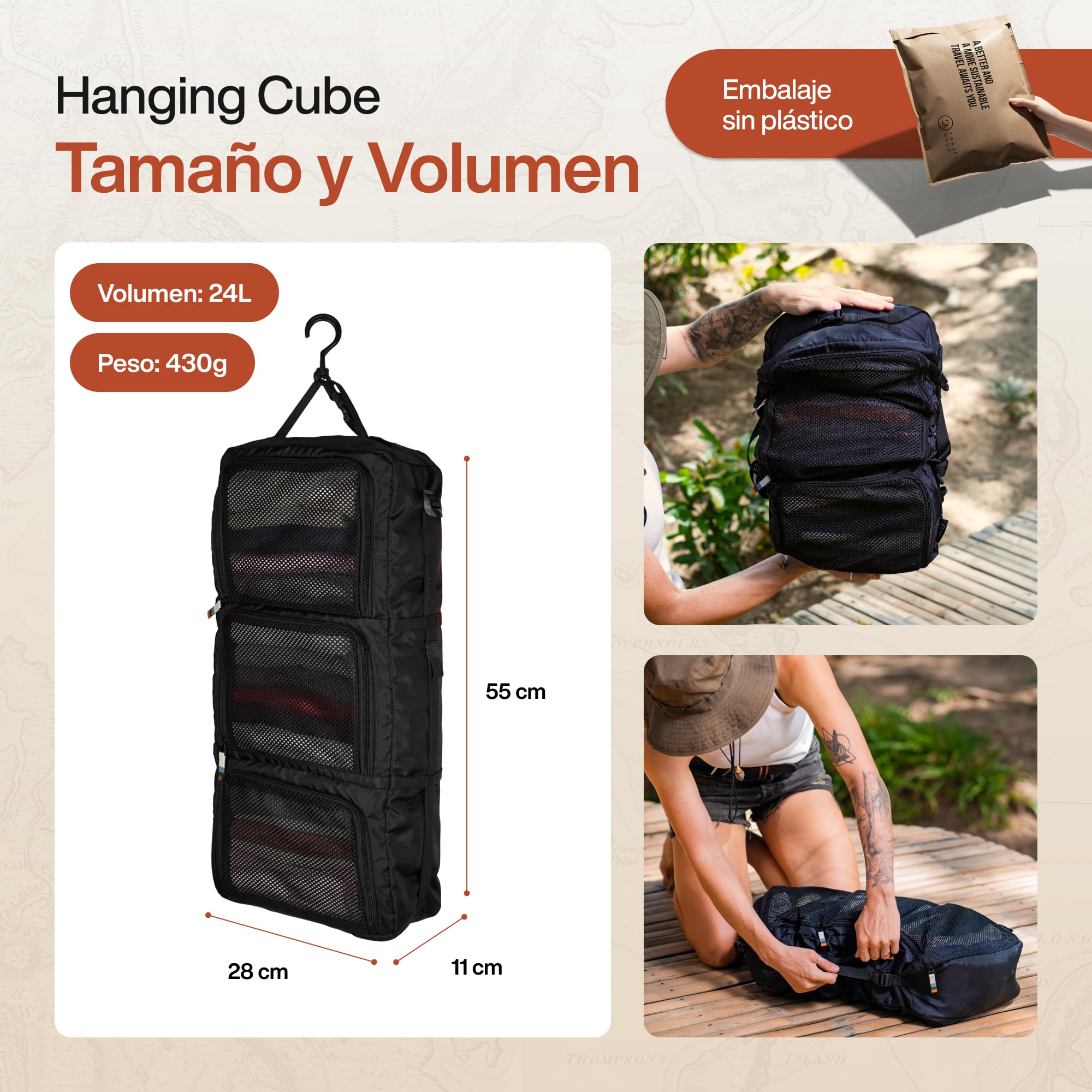 TRAVEL DUDE Organizador de maletas colgante, Organizador Maleta con Compresión, Hanging Packing Cube de Viaje, Cubo de embalaje colgante para mochila, Maletas portátiles de viaje (Negro)