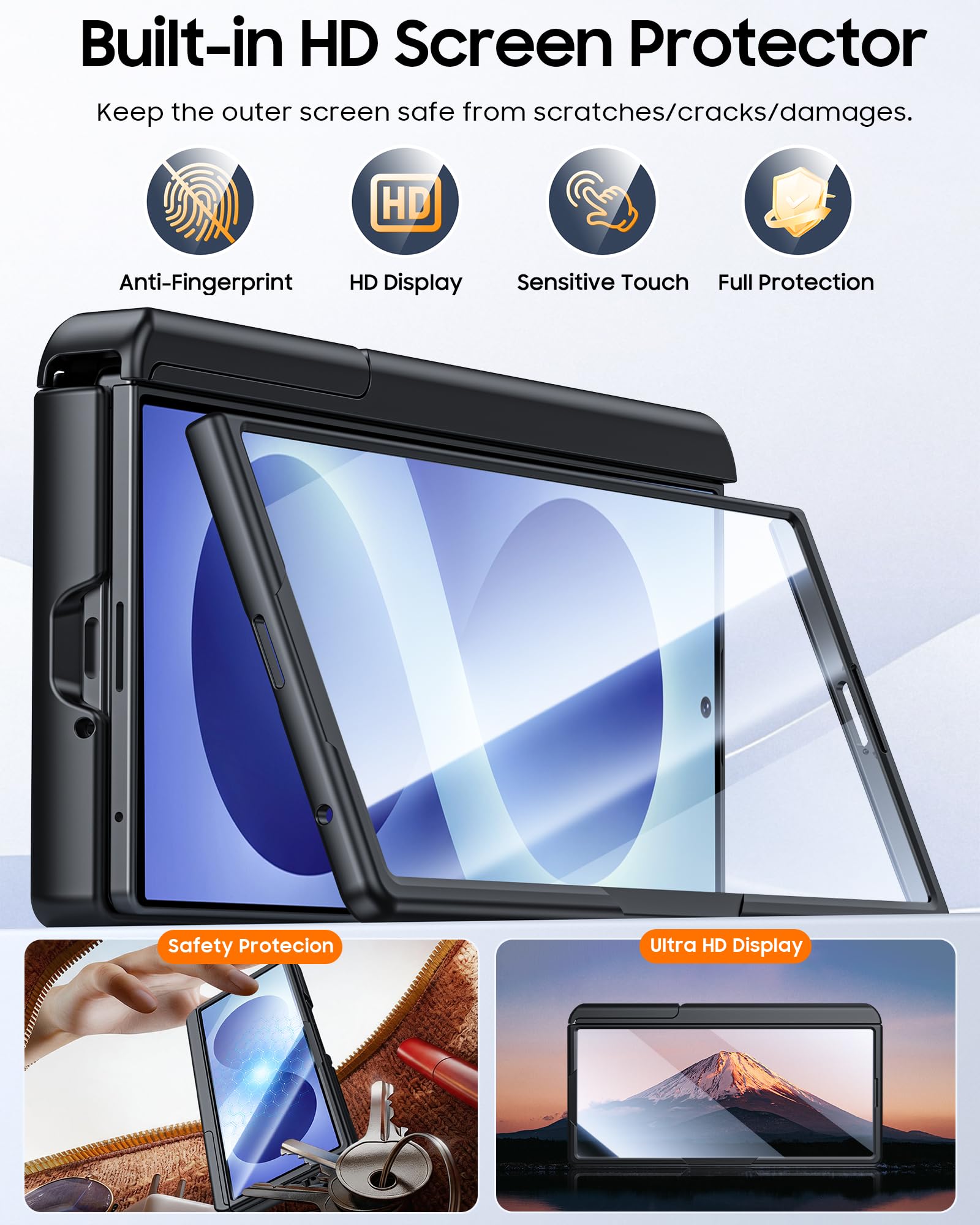 Vizvera Custodia per Samsung Galaxy Z Fold 8 Ultra 2026 con porta carte e supporto RFID, pellicola protettiva in vetro temperato HD, copertura per fotocamera scorrevole, protezione per cerniera