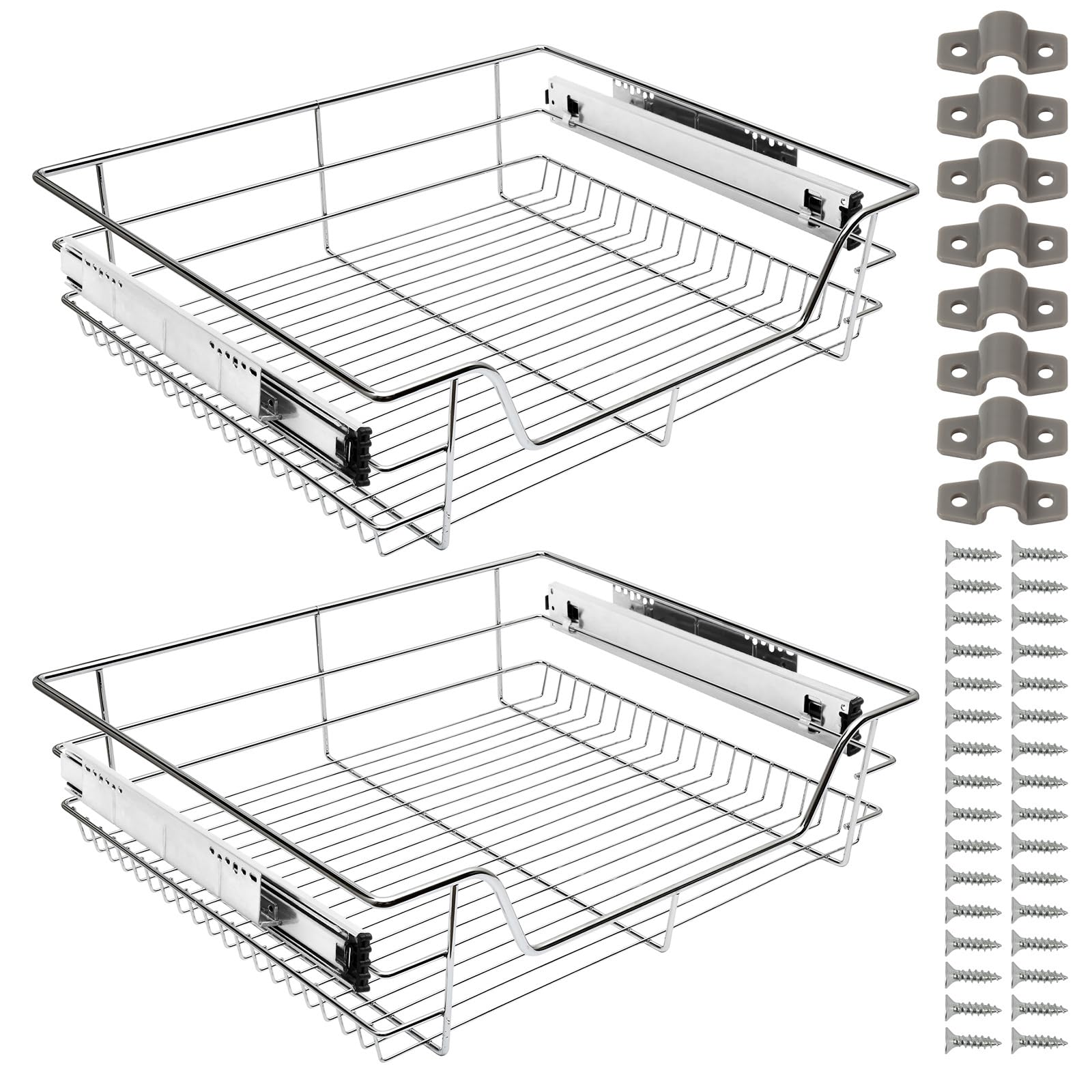 Teleskopschublade 4er Set 60cm, Schrankauszug Vollauszug mit Doppelschienensystem, 20 kg Tragfähigkeit, Ausziehbare Küchenschublade aus Metall für Küchenschrank, Bad und Waschraum