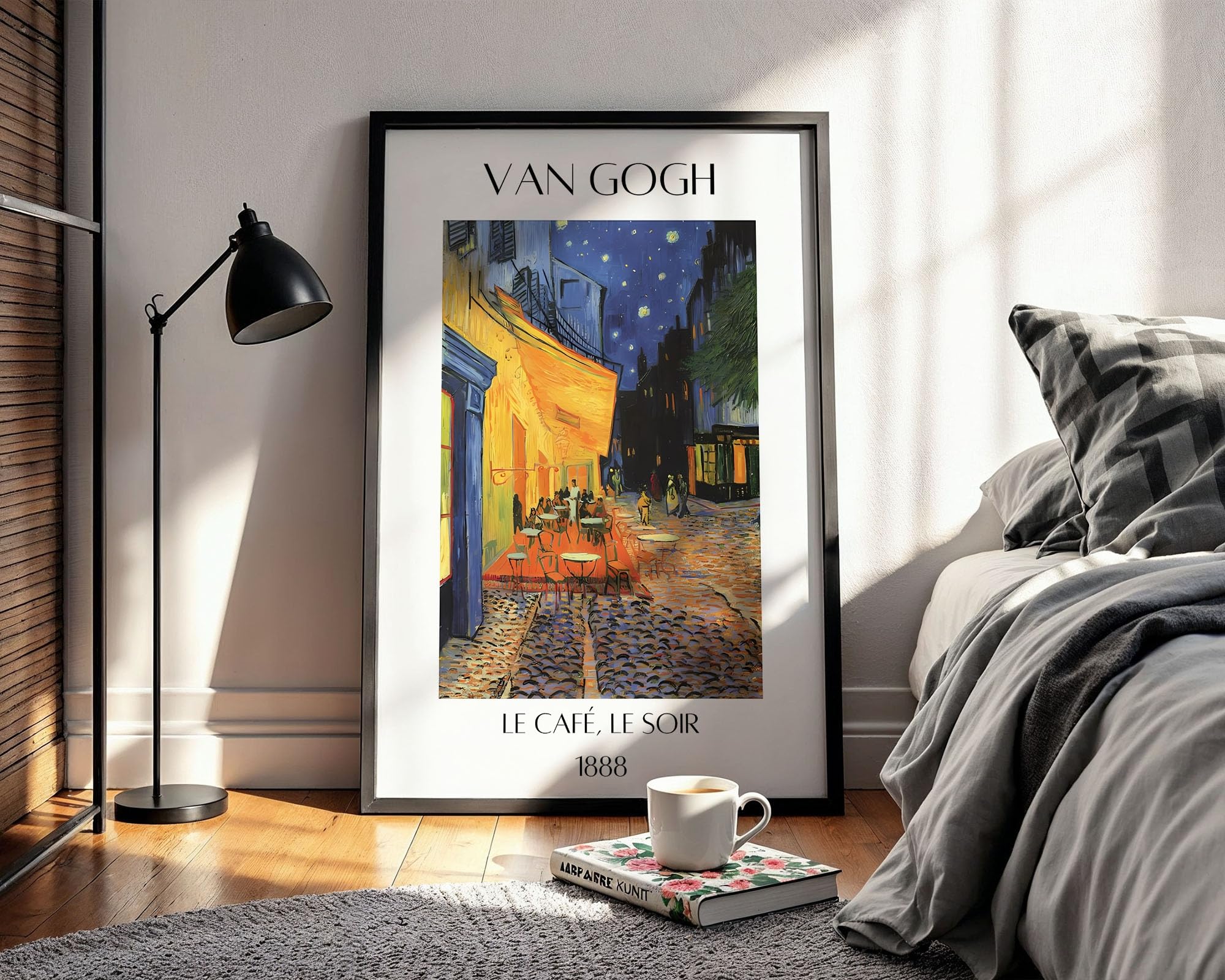 Waltractive Vincent Van Gogh - Cafe Terrace at Night (1888) Painting Framed Poster - Classic Museum Style Artwork - Elegant Wall Art for Home & Office Decor - 48x33 CM