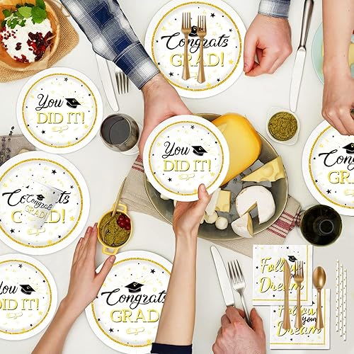 Miniatura 5 de Oigco Juego de 200 platos y servilletas para fiesta de graduación, suministros de fiesta, decoraciones 2023 "You Did It Congrats Grad, juego de
