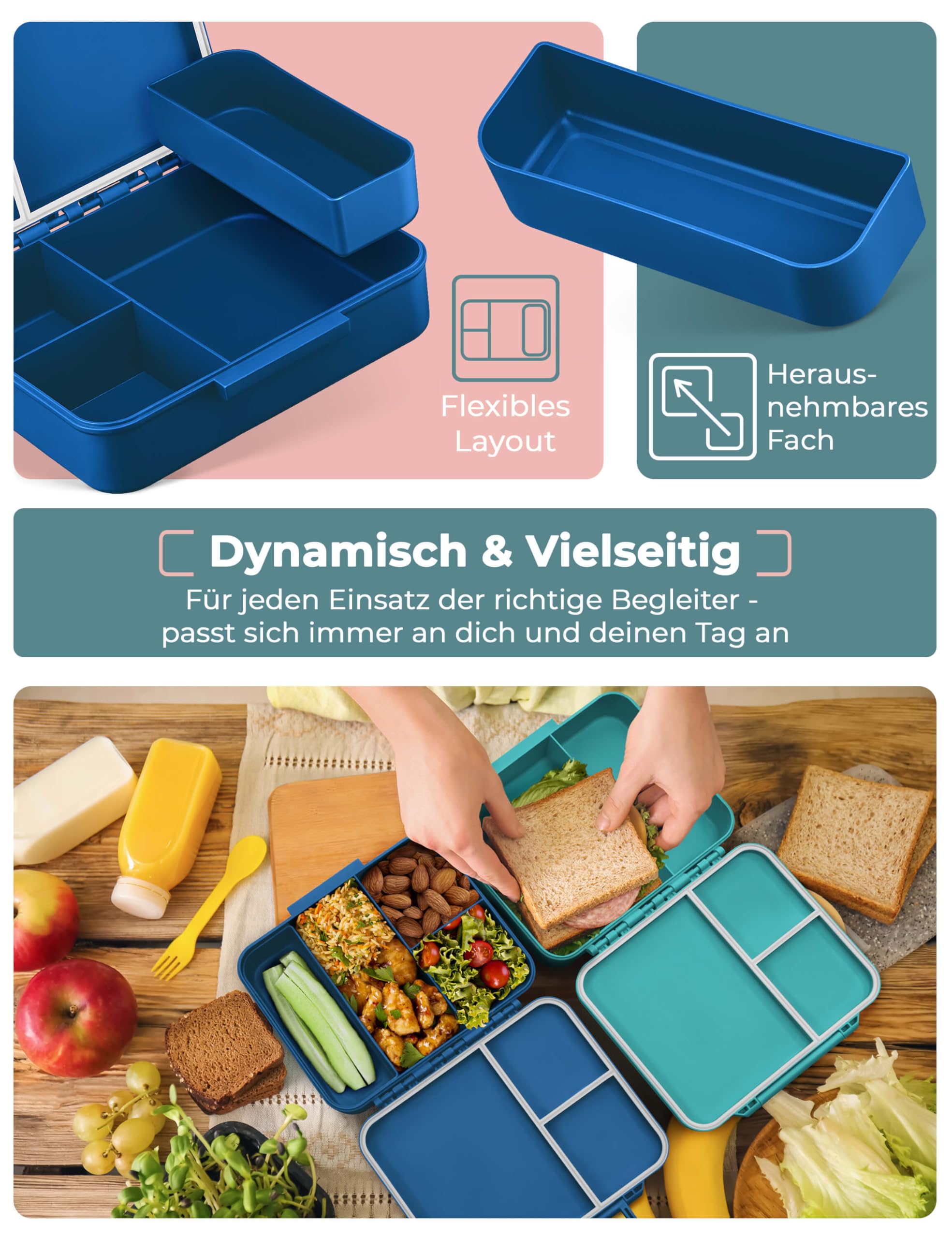 My Vesperbox – LIV - Bento Box Kinder - Made in Germany - Model 2026 - Bruchsicher - Biobasierend - Auslaufsicher & Unterteilt - BPA Frei - extrem robust - Lunchbox – Brotdose mit Fächern - Jausenbox