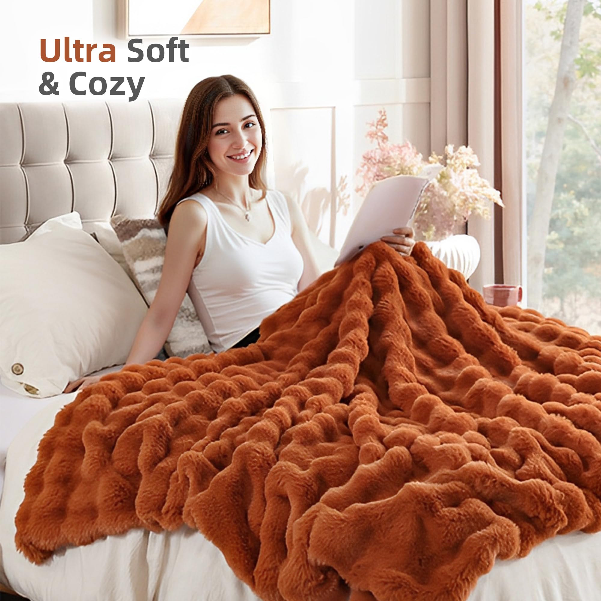 アウトドア寝具 VAULTROOM LIVING BLANKET Smoofy Faux Fur Fall Throw Blanket for Couch – Burnt Orange Fluffy
