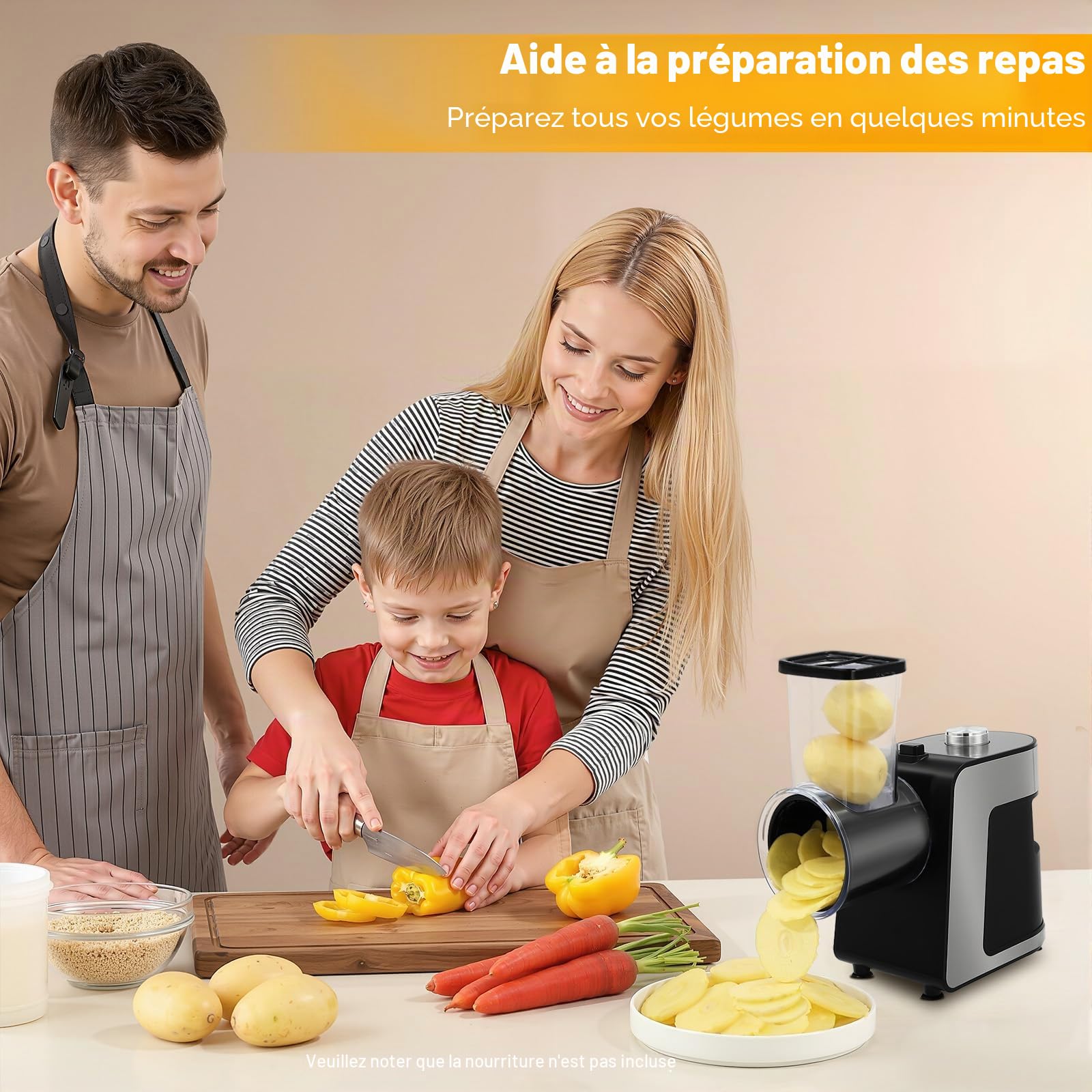 Coupe-légumes électrique 1000 W avec 10 lames - Râpe à légumes automatique - Pour couper les pommes de terre, radis, concombres, oignons