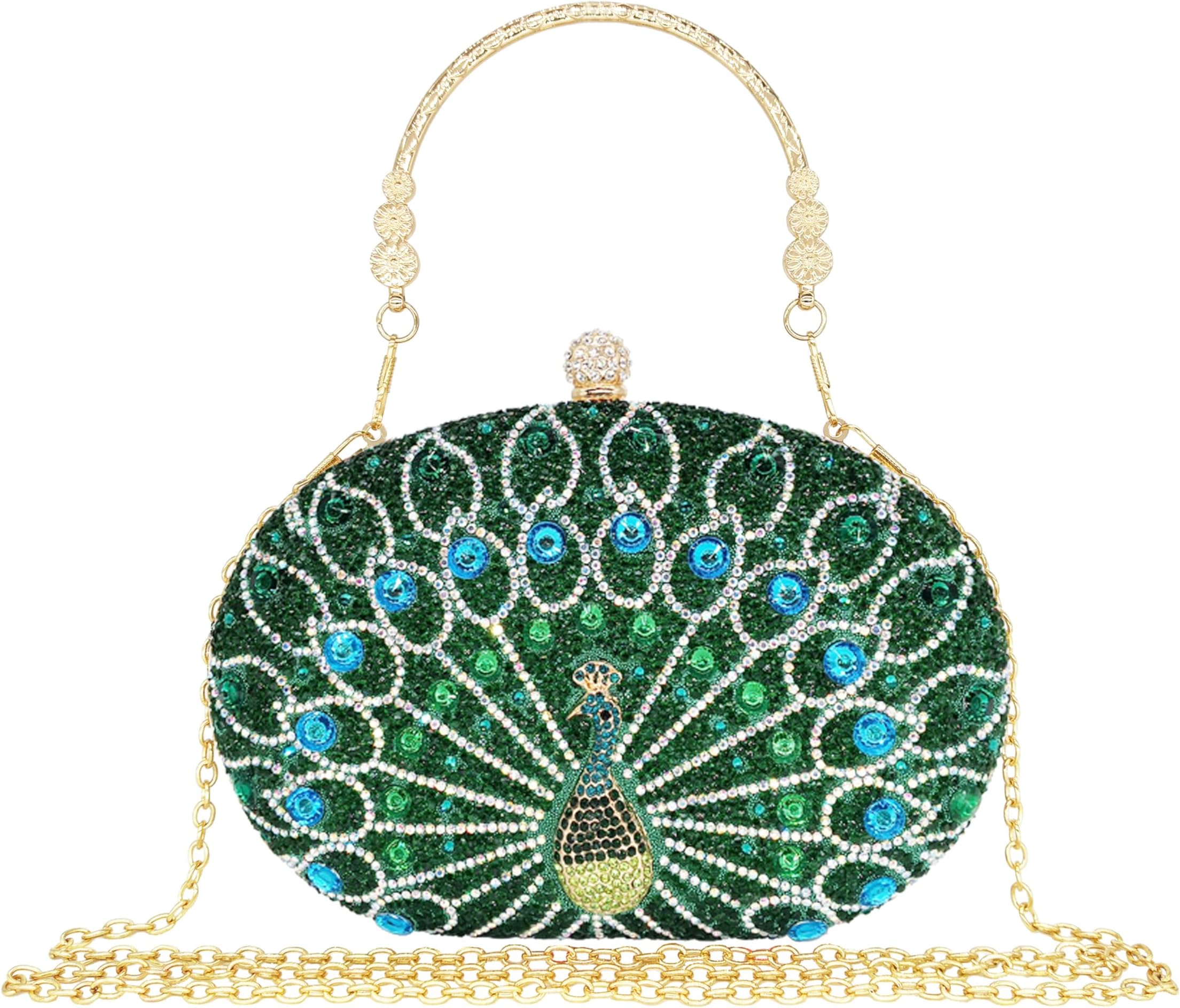 MAIRLOM Women's Evening Bags Sparkly Rhinestone Clutch Purses Luxury Diamond Peacock Handbag for Wedding Party Formal