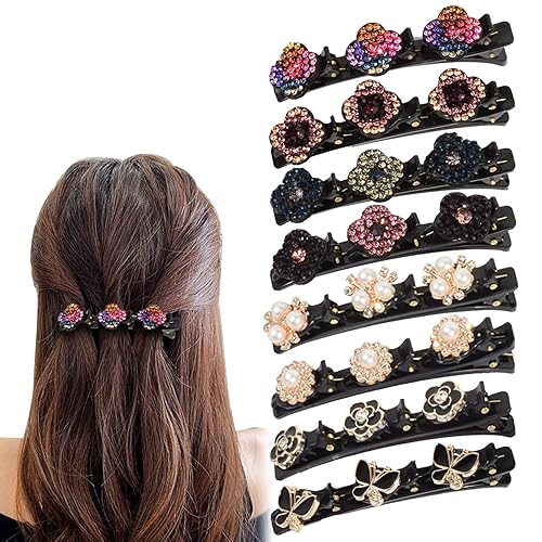 Yoolhamy - Pinzas de pelo trenzadas con piedra de cristal brillante para mujeres y niñas 8 piezas de pinzas de pelo triples con diamantes de