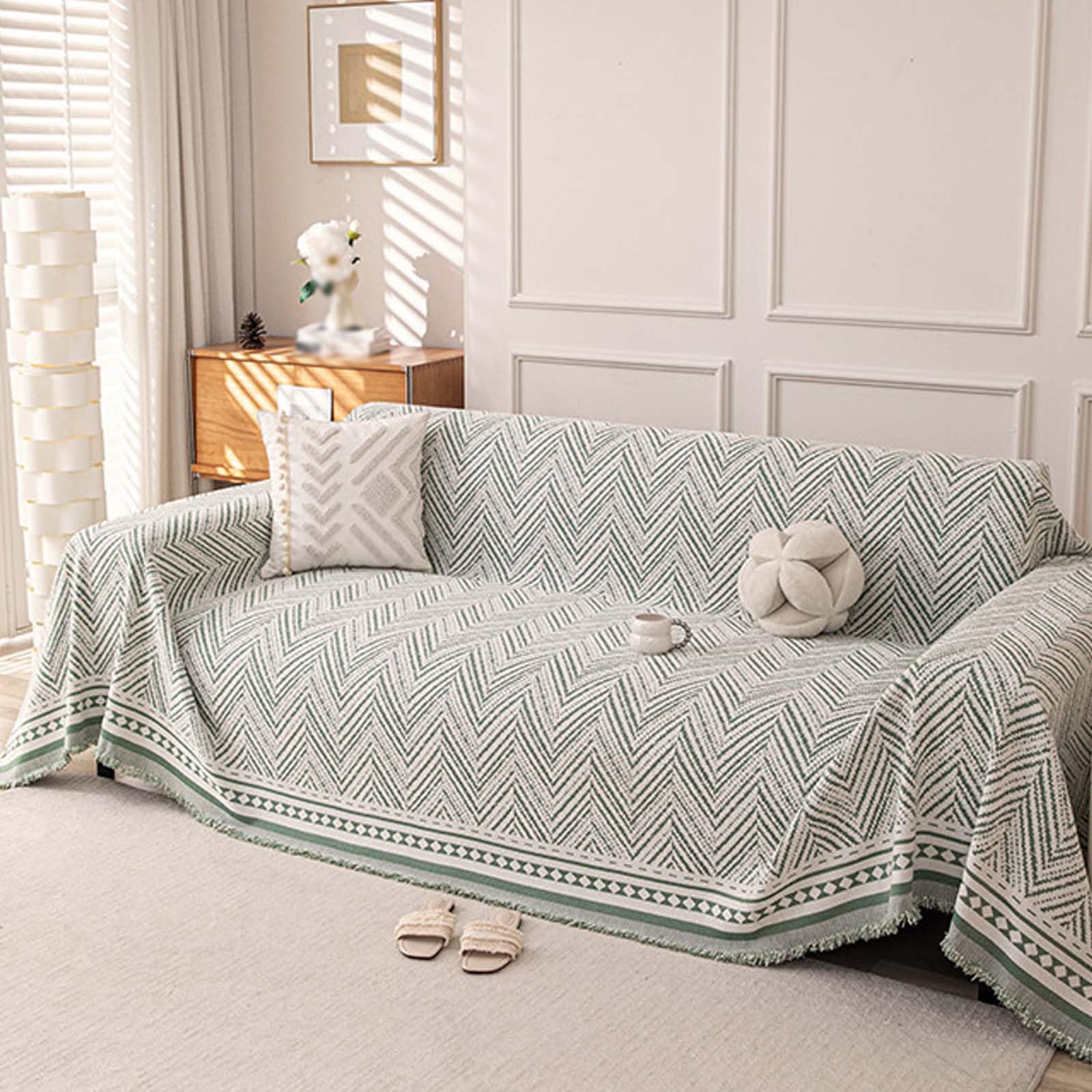 Housse de canapé en Chenille réversible verte 180x460cm pour salon modulable