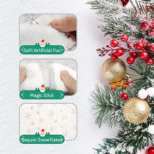 Miniatura 10 de Falda de árbol de Navidad de 48 pulgadas, faldas de árbol de piel sintética para árbol de Navidad, decoración de fiesta de vacaciones, copos de Copo