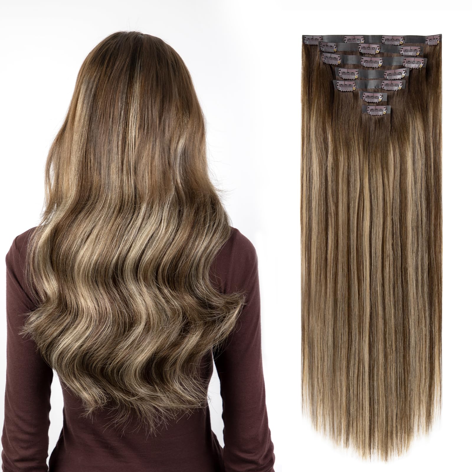 SOBEAUTY Clip in Hair Extensions, 100% Real Human Hair Remy Natural Volume Hair Extensions