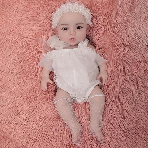 Miniatura 1 de Muñecas de bebé de cuerpo completo de silicona de 18.5 pulgadas, ojos abiertos, bebé recién nacido, no de vinilo, cuerpo completo, muñeca de
