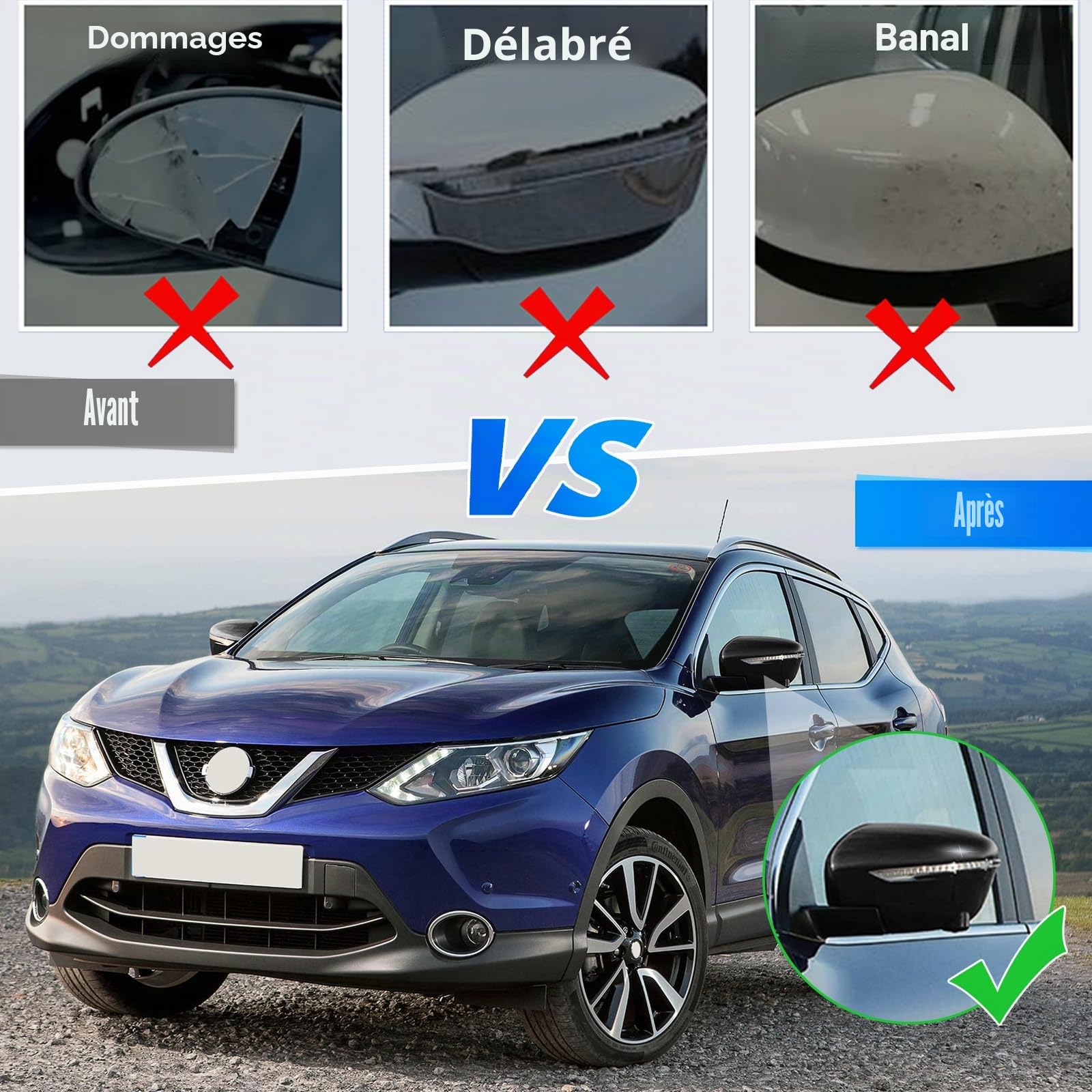 1 Par Capuchon de Rétroviseur Remplacement pour Nissan Qashqai J11 2014-2020/Rogue 2013-2021, Coque Retroviseur Exterieur De Voiture Couvercle Capuchon de Retroviseurs (Noir)