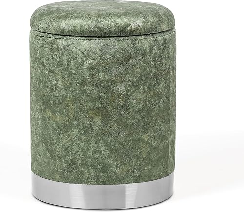 Miniatura 15 de Joveco Boucle - Otomana redonda de almacenamiento con tapa extraíble, taburete pequeño tapizado acolchado para sala de estar, dormitorio, Blanco