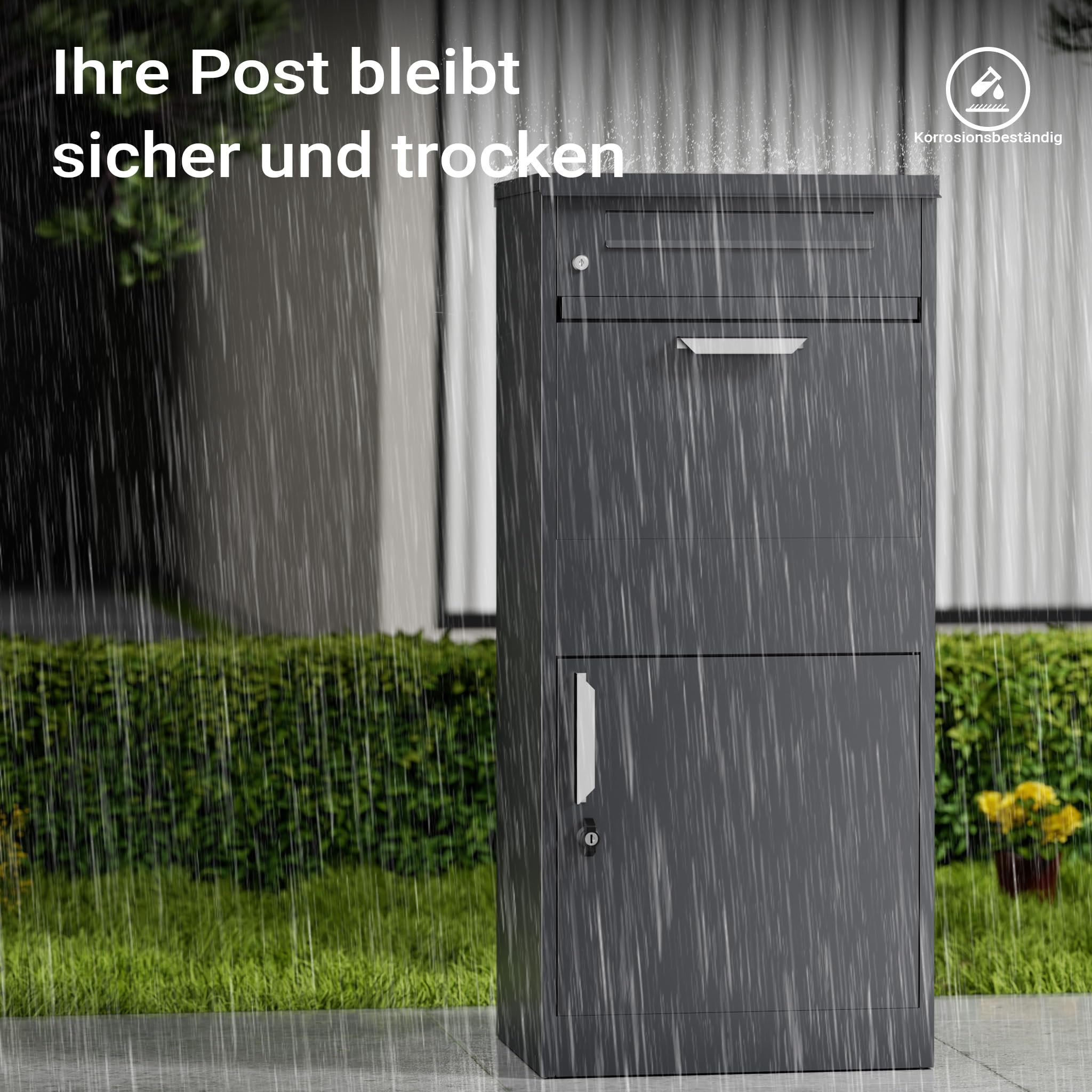 Paketkasten Anthrazit 500 x 370 x 1120 mm, Paketbox Zuhause, Private Paketannahme passend für Pakete und Päckchen, Standbriefkasten Stahl