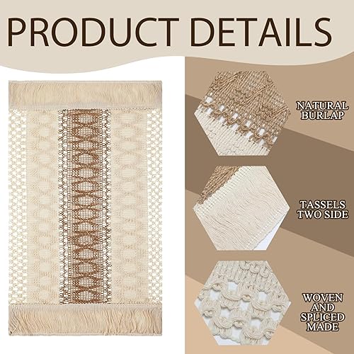 Miniatura 5 de Bencailor 8 juegos de manteles individuales bohemios de 12 x 20 pulgadas, manteles individuales de algodón tejido de macramé, manteles individuales