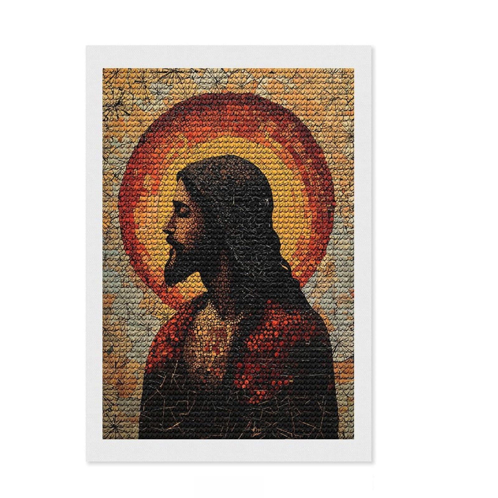 Junmoney Mosaic Jesus Portrait Diamond Art Kit 8"x12", with Tool Kit, Easy to Enjoy, Bedroom Decor, Christmas Gift, Pleasing Wall Art Project