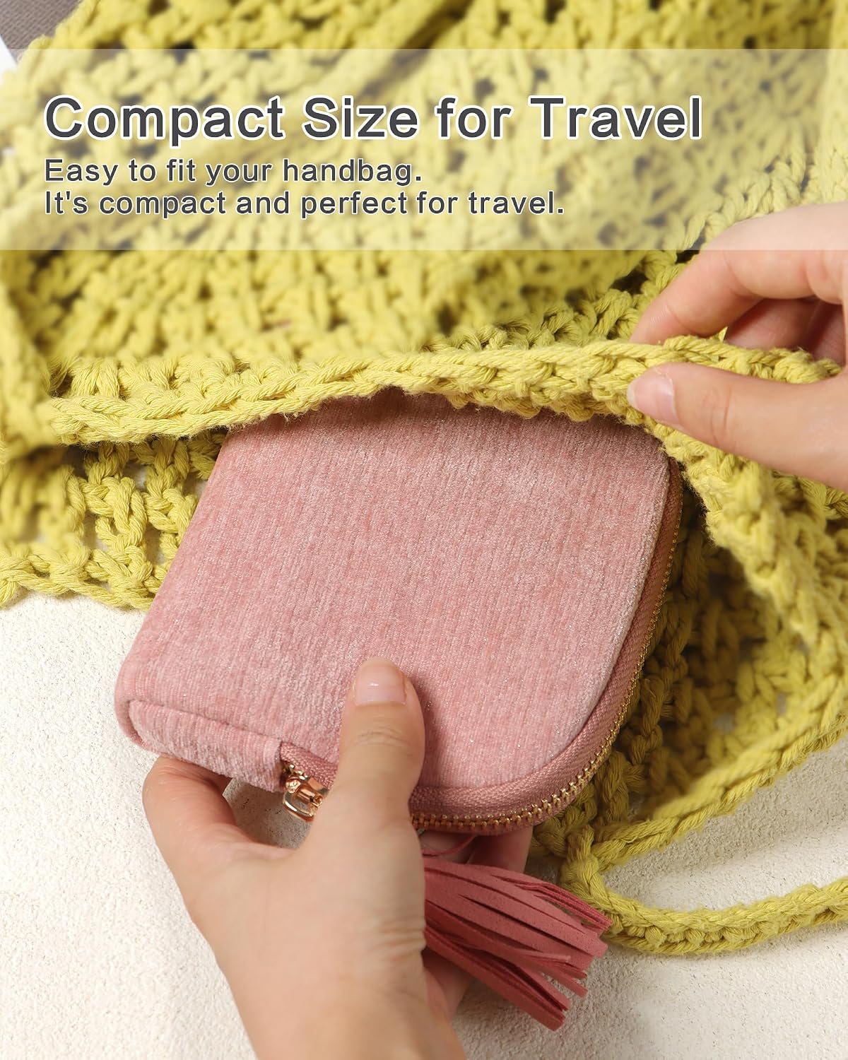 Travel Jewelry Case, Velvet Pouch Bags with Zipper, Light Purple