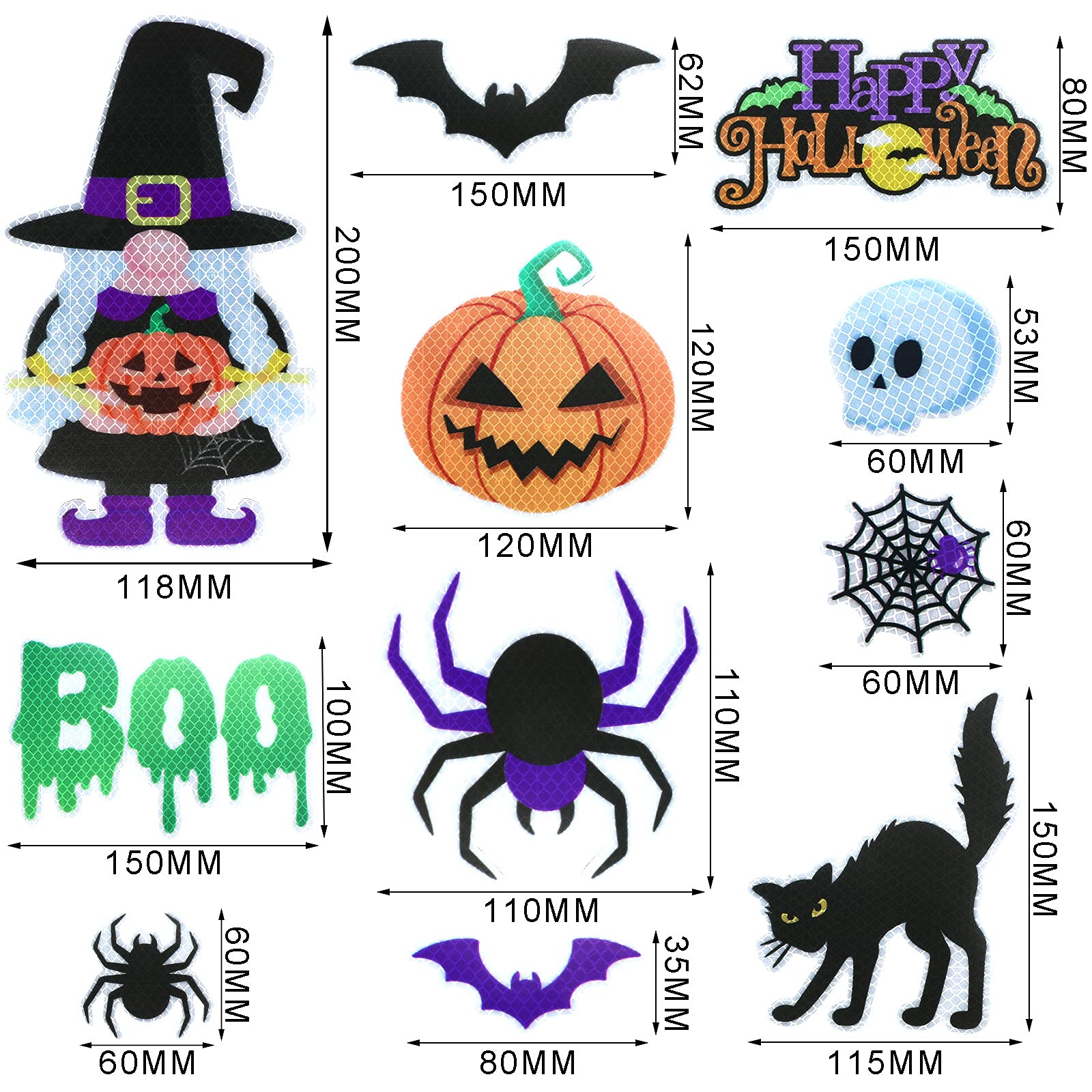 Kingdder 11 Pcs Halloween Fridge Car Magnets Bats Pumpkin Gnome Spider Web Skull Refrigerator Decoration Stickers Reflective Garage Door Magnets Stickers for Car Locker