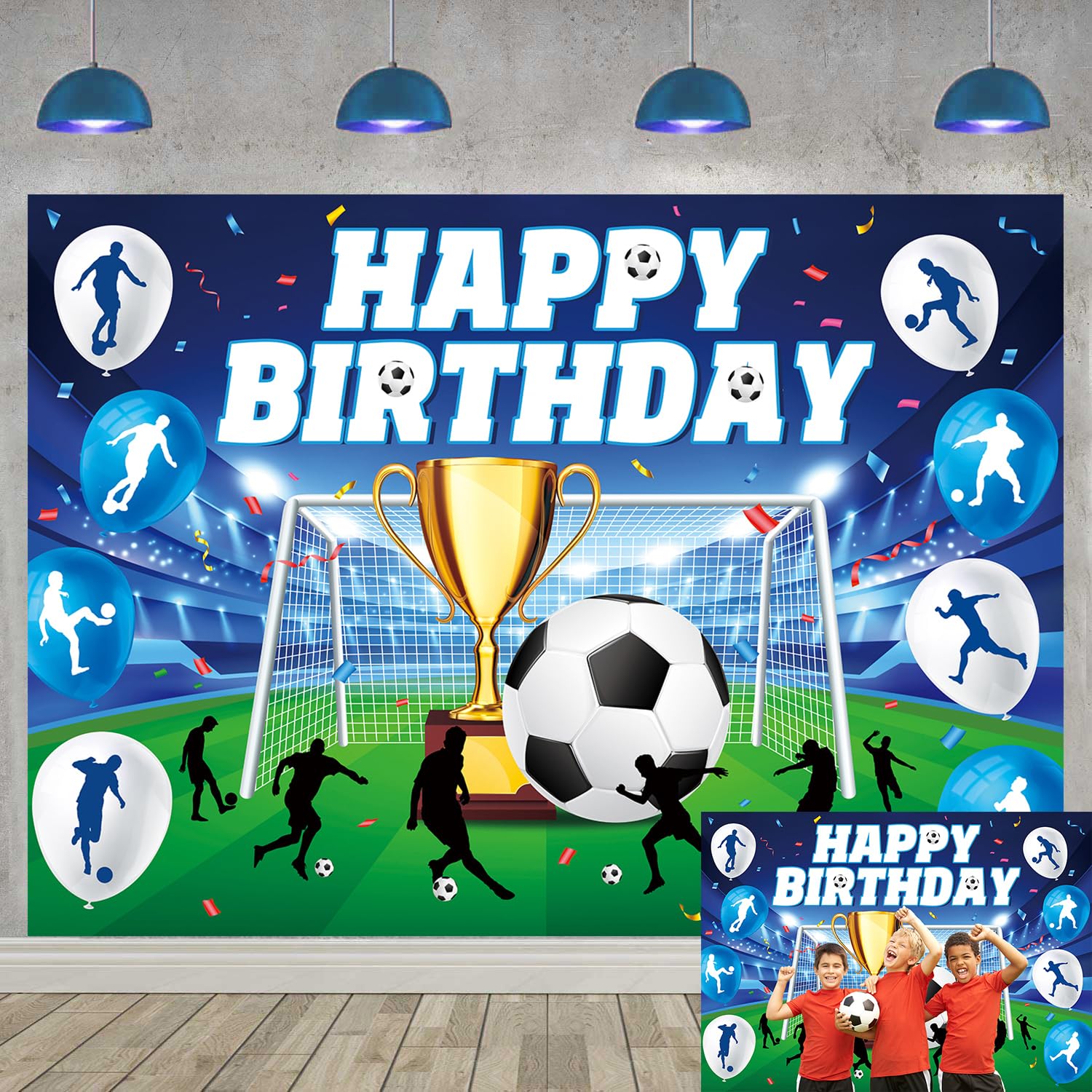 Soccer Happy Birthday Backdrop Sports Theme Football Field Photography Background for Boys Soccer Theme Birthday Party Decorations Supplies (82x59
