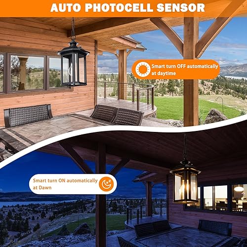 Miniatura 2 de JYZ Iluminación colgante para exteriores del anochecer al amanecer, lámpara colgante exterior, lámpara clásica negra al aire libre, lámpara colgante