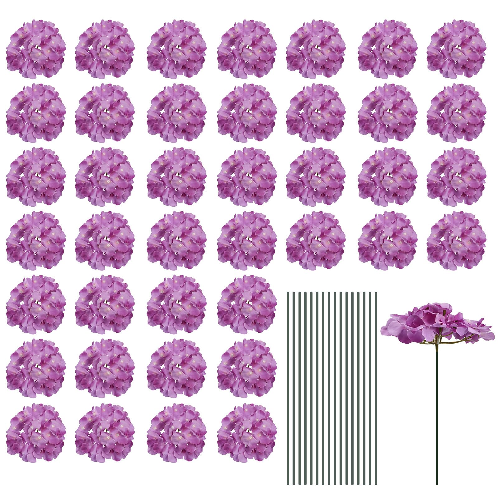sourcing map Silk Artificial Hydrangea Flowers, Purple Artificial Flowers Heads with Stems, Full Hydrangea Flowers for Wedding Centerpieces, Party Decoration 30Set