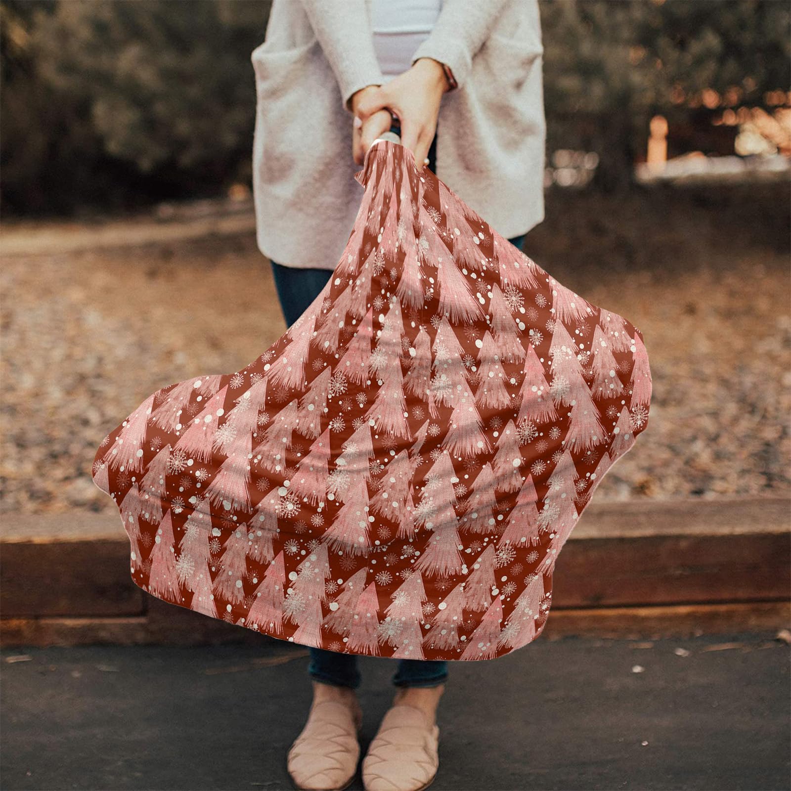 Nursing Cover for Breastfeeding Scarf, Xmas Tree Snowflake Light Red Christmas Baby Car Covers Super Soft Multi Use for Canopy Shopping Cart Cover Blanket Stroller Cover