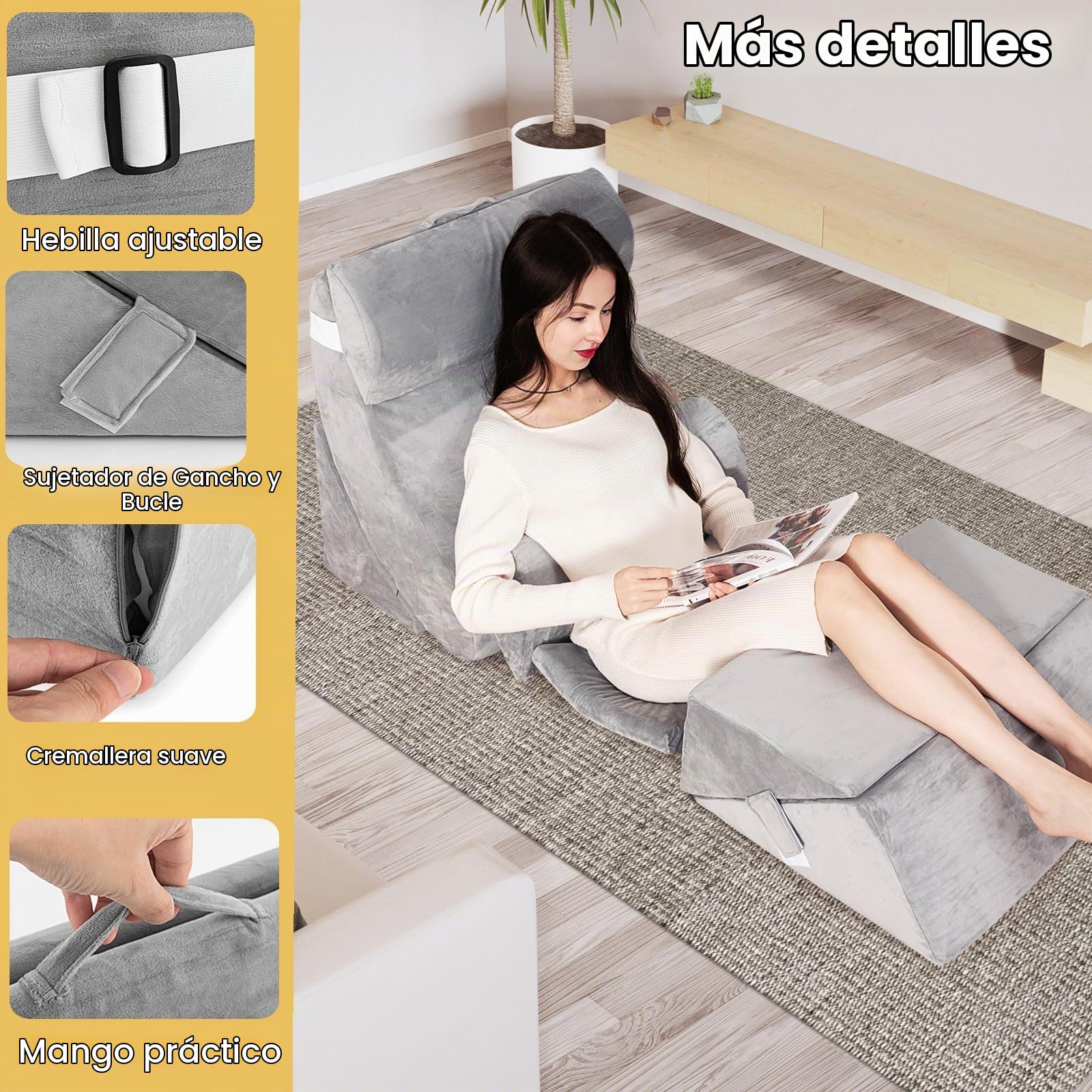 LIFEZEAL Juego de 7 Almohadas Ortopédicas para Sofá y Cama, Conjunto de Almohadas de Cuña con Fundas Desmontables y Lavables, Almohadas para Dormir con Soporte para Cabeza, Cuello, Espalda y Piernas