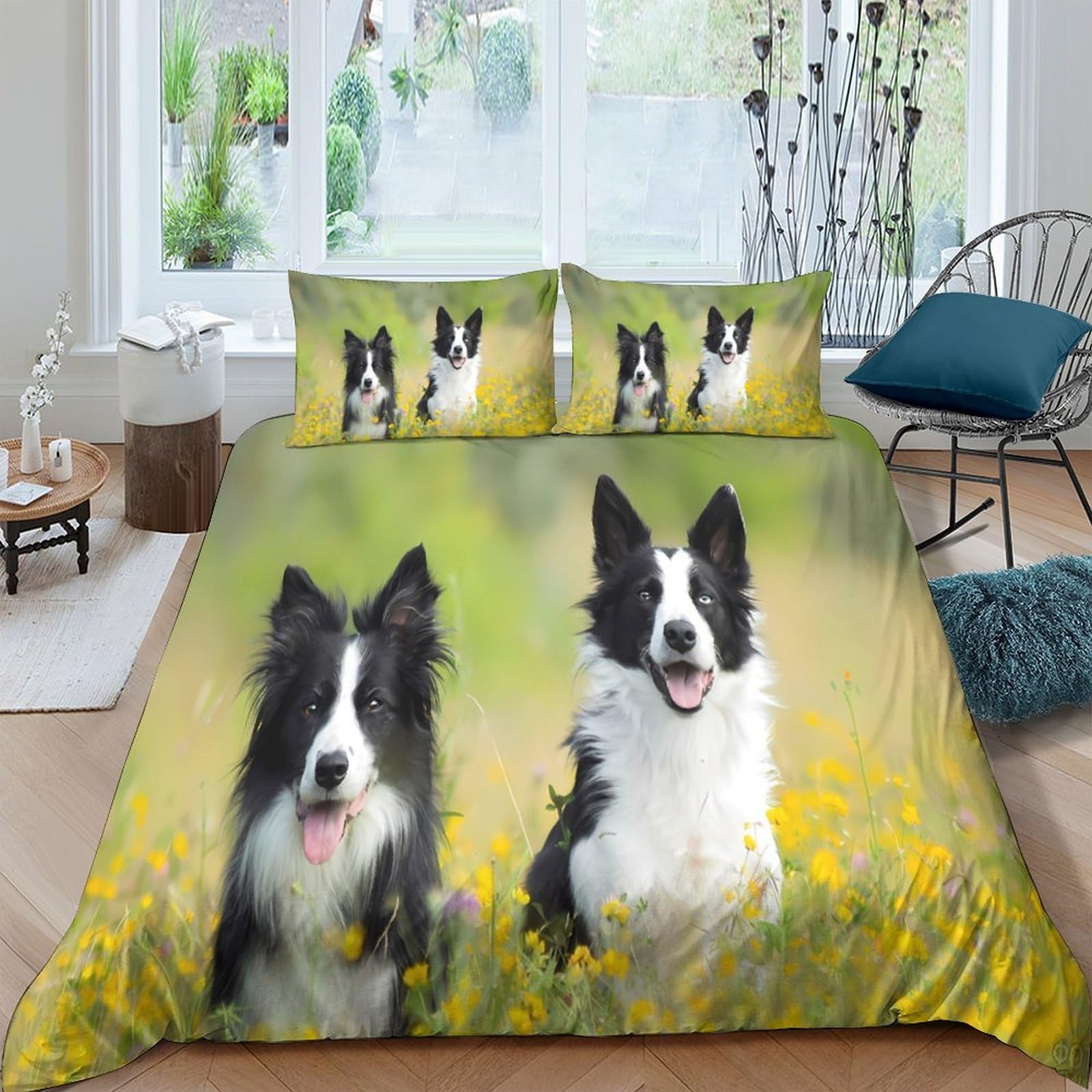 Ctjqhvkz Style-8 3D Printed Border Collie Dog Fitted Sheet Microfiber Soft Animal Meadow Bed Cover For Bedroom Dorm Mattress Decor Single（135X200cm）