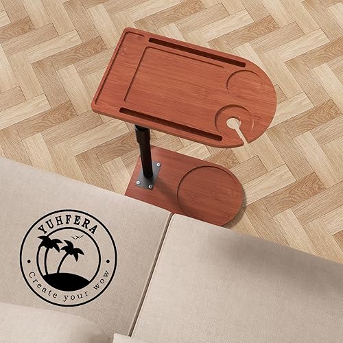 Miniatura 8 de Mesa giratoria de 360 para sofá con brazo de sofá, mesa auxiliar ajustable en altura para cama o silla con ranuras para teléfono y tableta, mesa de