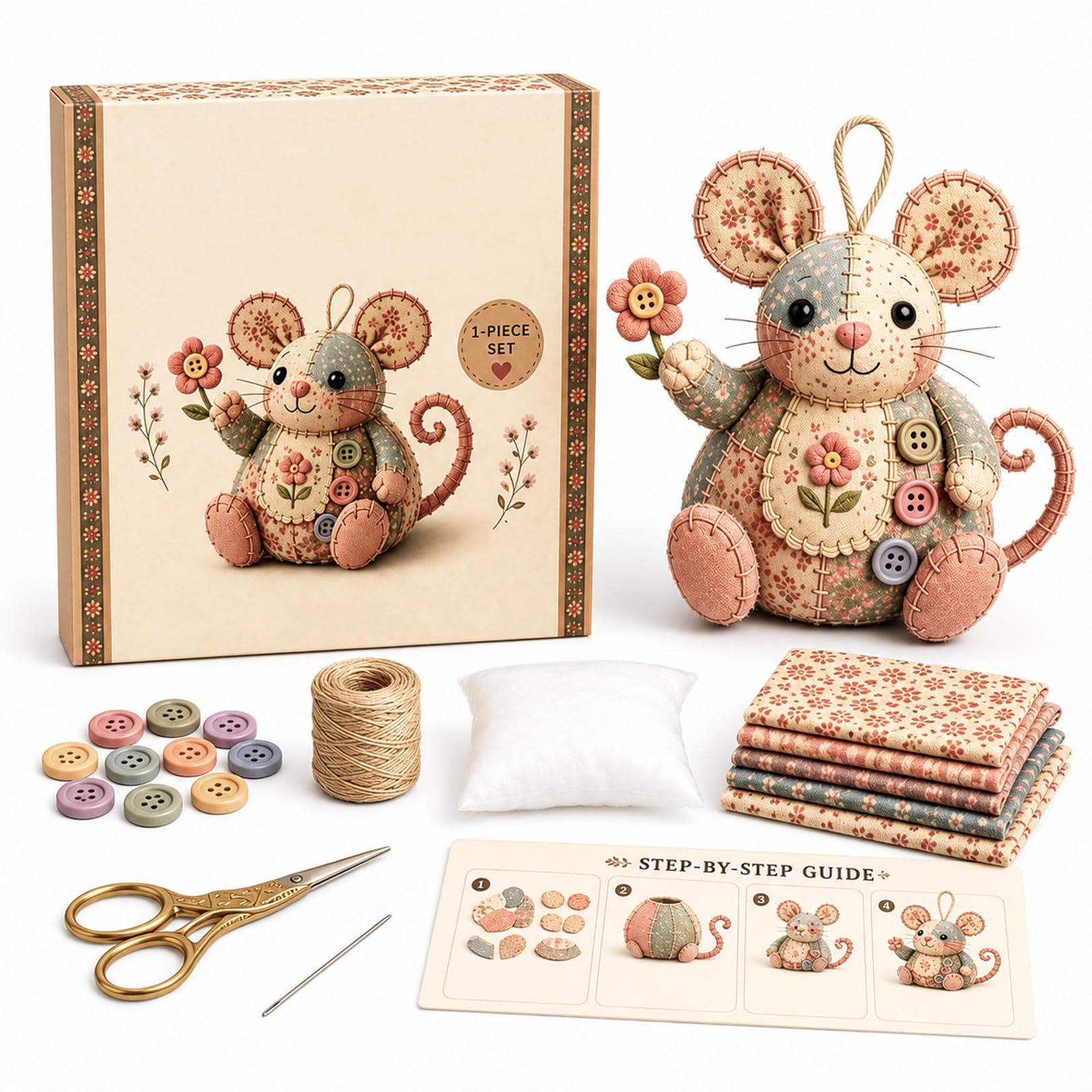 Patchwork Mouse DIY Kit, Animal Sewing Craft Set Gift for Girls Adults