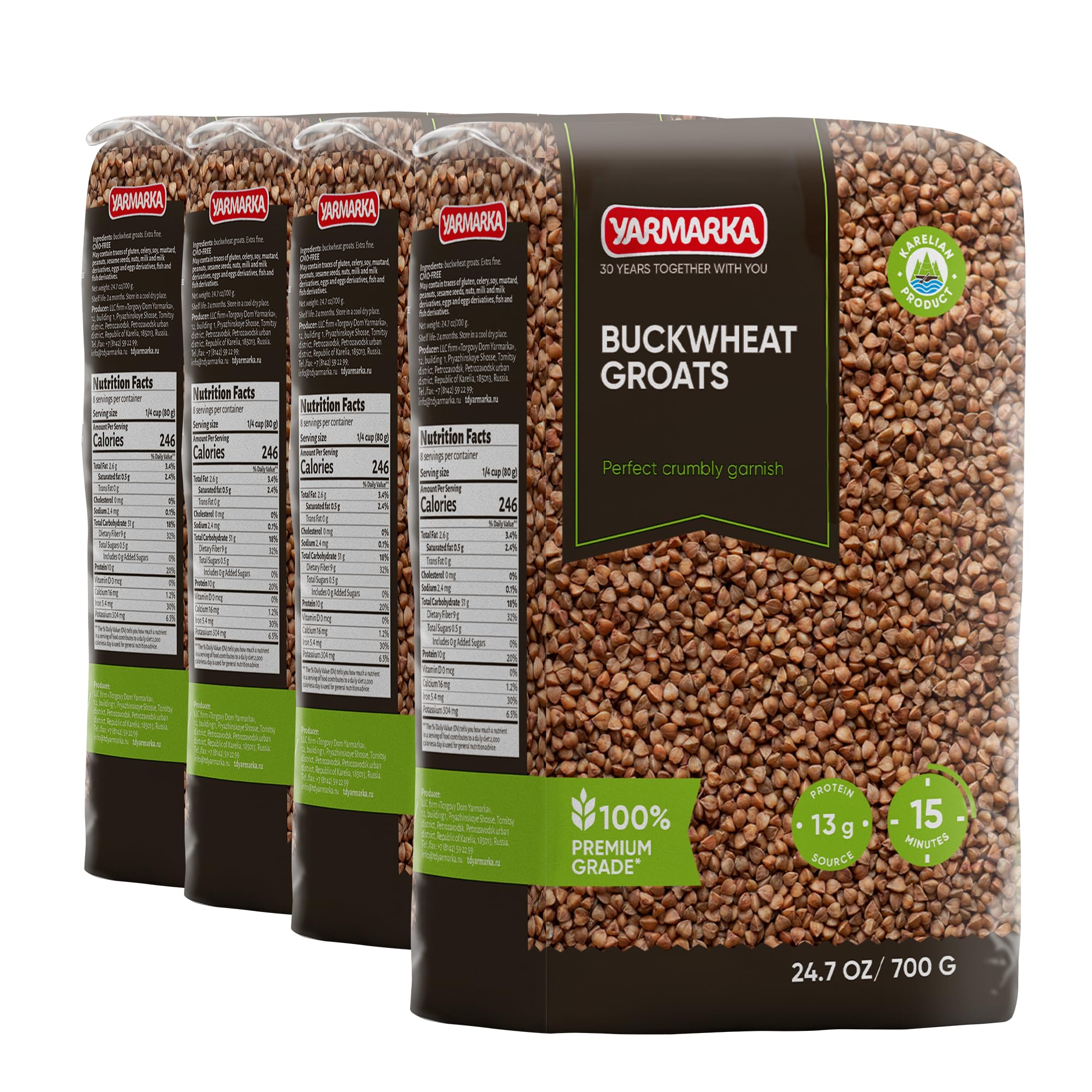 Yarmarka Farm Rosted Buckwheat Groats 700g/1.54lb Non GMO, Kosher, Diet Friendly (Pack of 4)