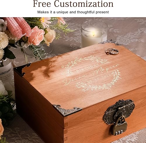 Miniatura 5 de Caja de recuerdos de boda personalizada con cerradura, caja de memoria decorativa de madera, caja de almacenamiento de fotos, aniversario,