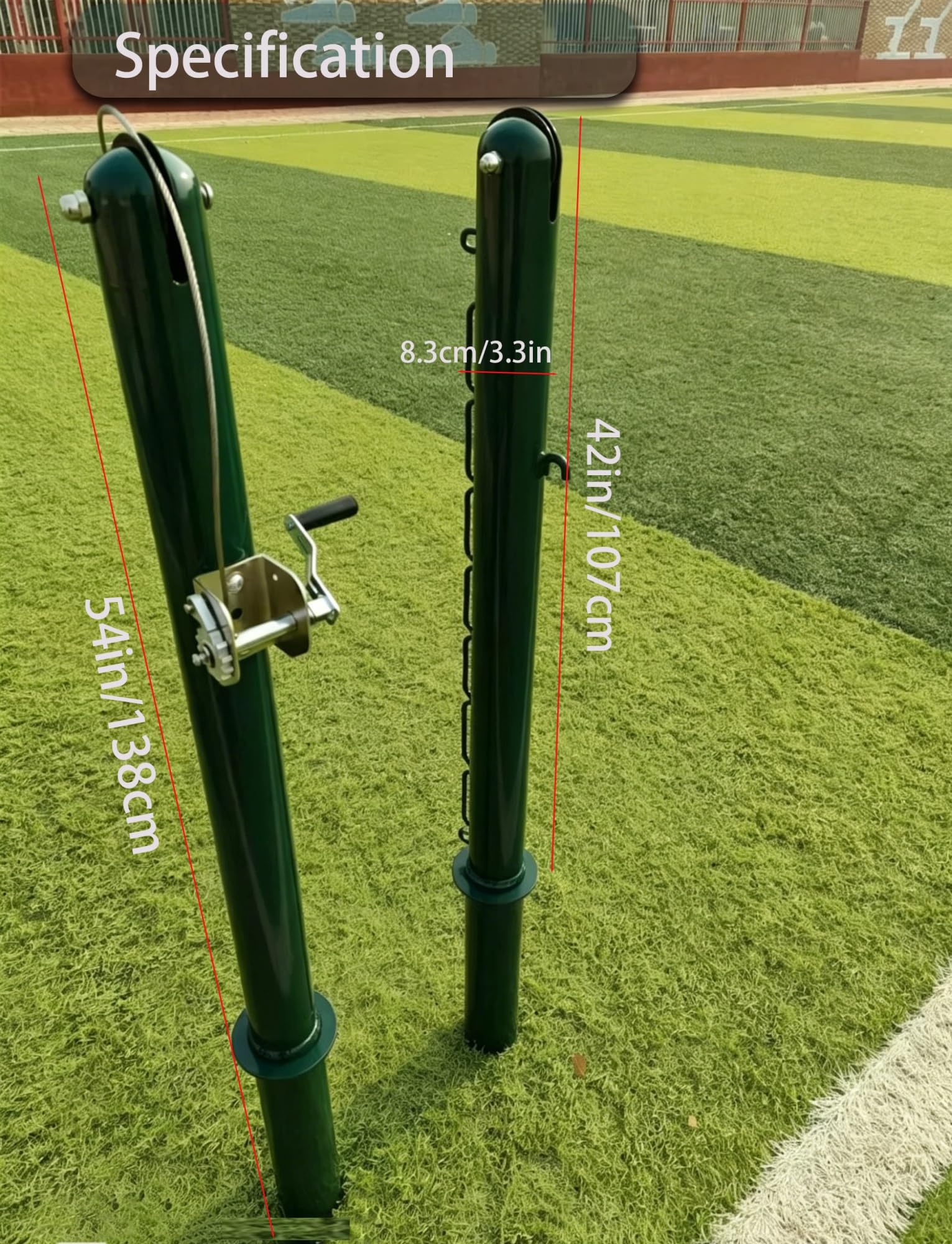 Rete da tennis permanente da 106,7 cm, pali da tennis in acciaio con maniche a terra, kit per pali fissi per cortile e campi scolastici