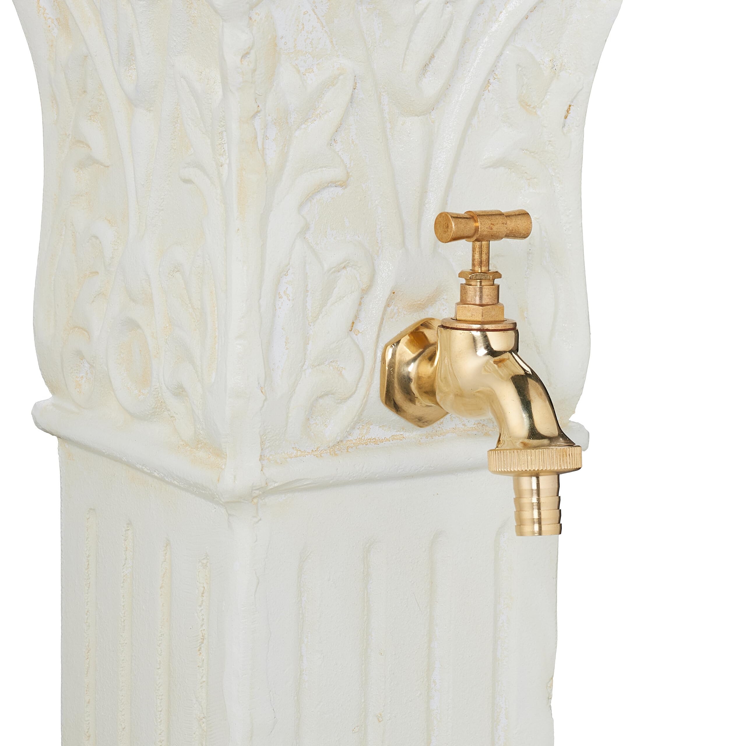 Relaxdays Fuente de Pie Antigua Aluminio Fundido 93x47x38 cm Blanco Latón