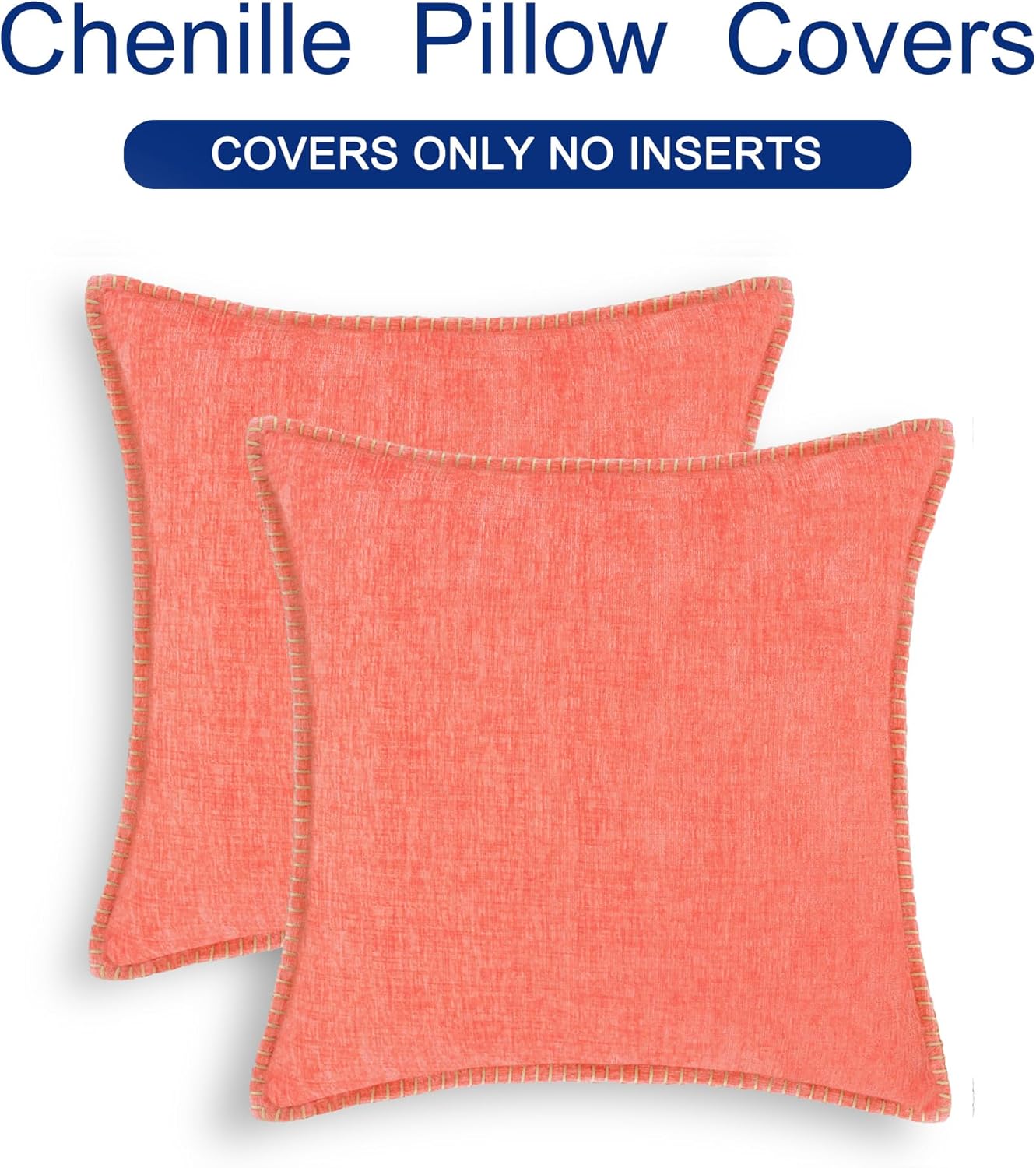 CaliTime Throw Pillow Covers Decorative 18 X 18 Inches Pack of 2 Cotton Thread Stitching Edges Solid Dyed Soft Chenille Cushion Cases for Couch Sofa Bed Living Room Farmhouse Living Coral - Image 6