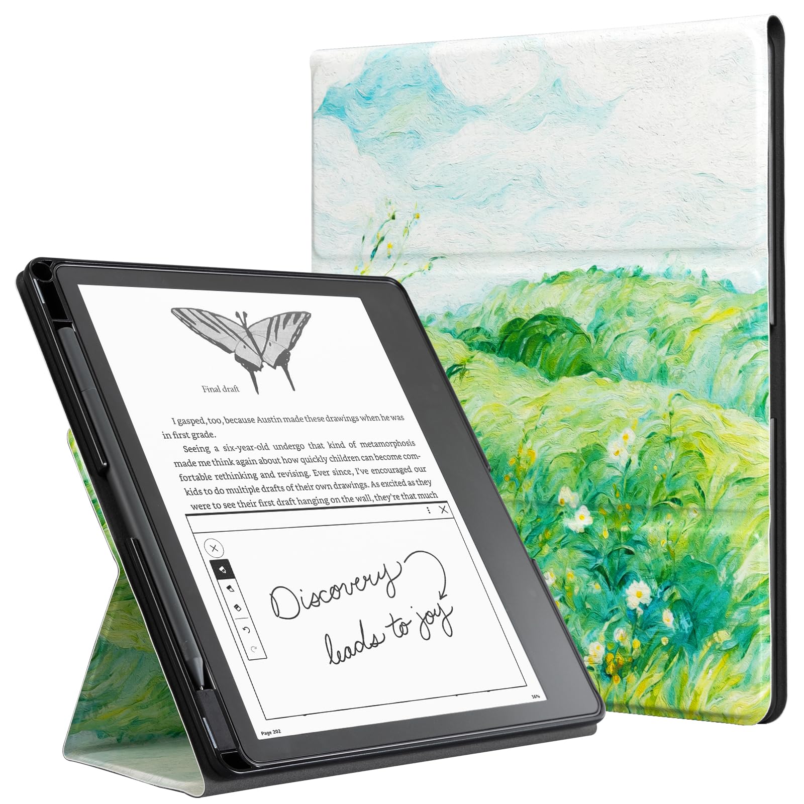 CoBak Case for Tablet Reader - All New PU Leather Cover with Auto Sleep Wake Feature for Tablet Reader 10.2" 2022 &amp; 2024 Released with Pen Holder (not Compatible with Remarkable),Green Wheat Field