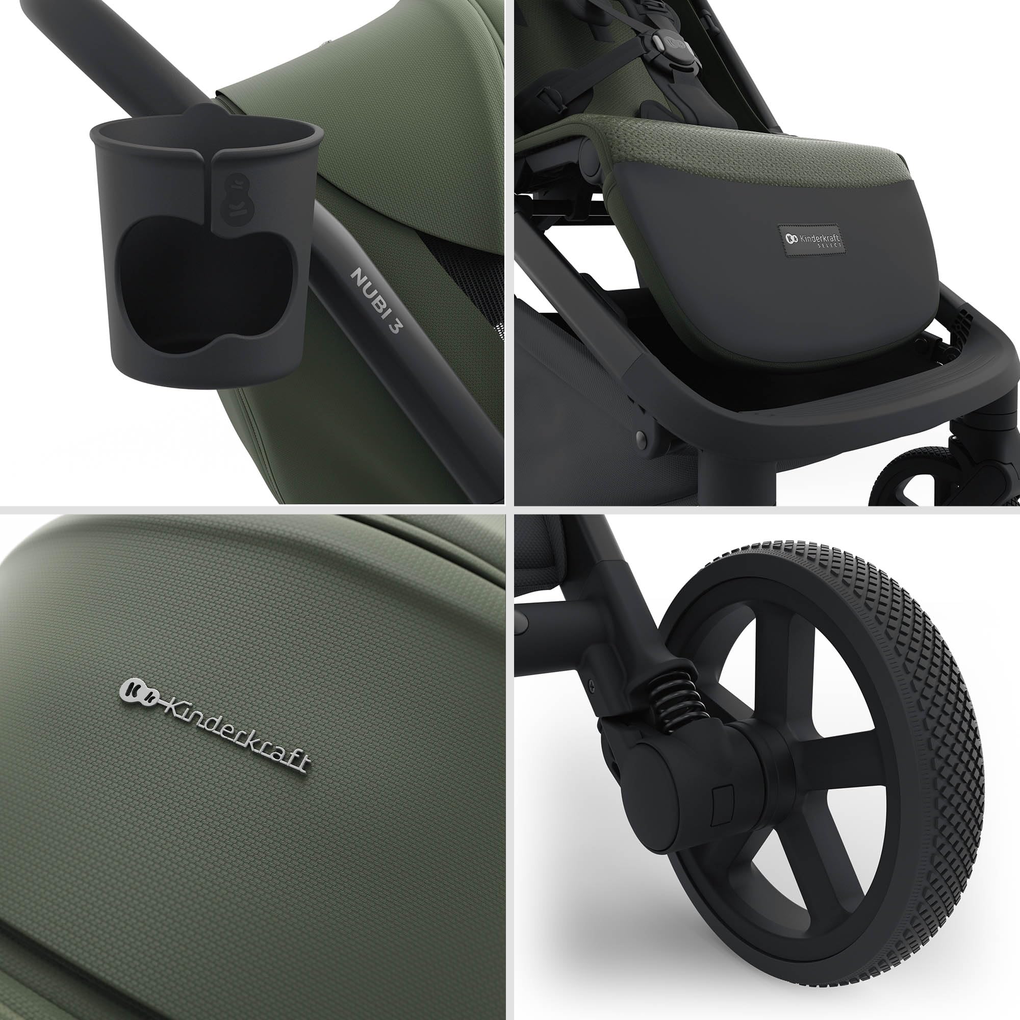 Kinderkraft NUBI 3 Silla de paseo compacta y ligera, hasta 22 kg, Buggy, con plegado automático, capota impermeable, UPF50+, Ligero 8,7 kg, posición reclinada, arnés de seguridad de 5 puntos, Verde