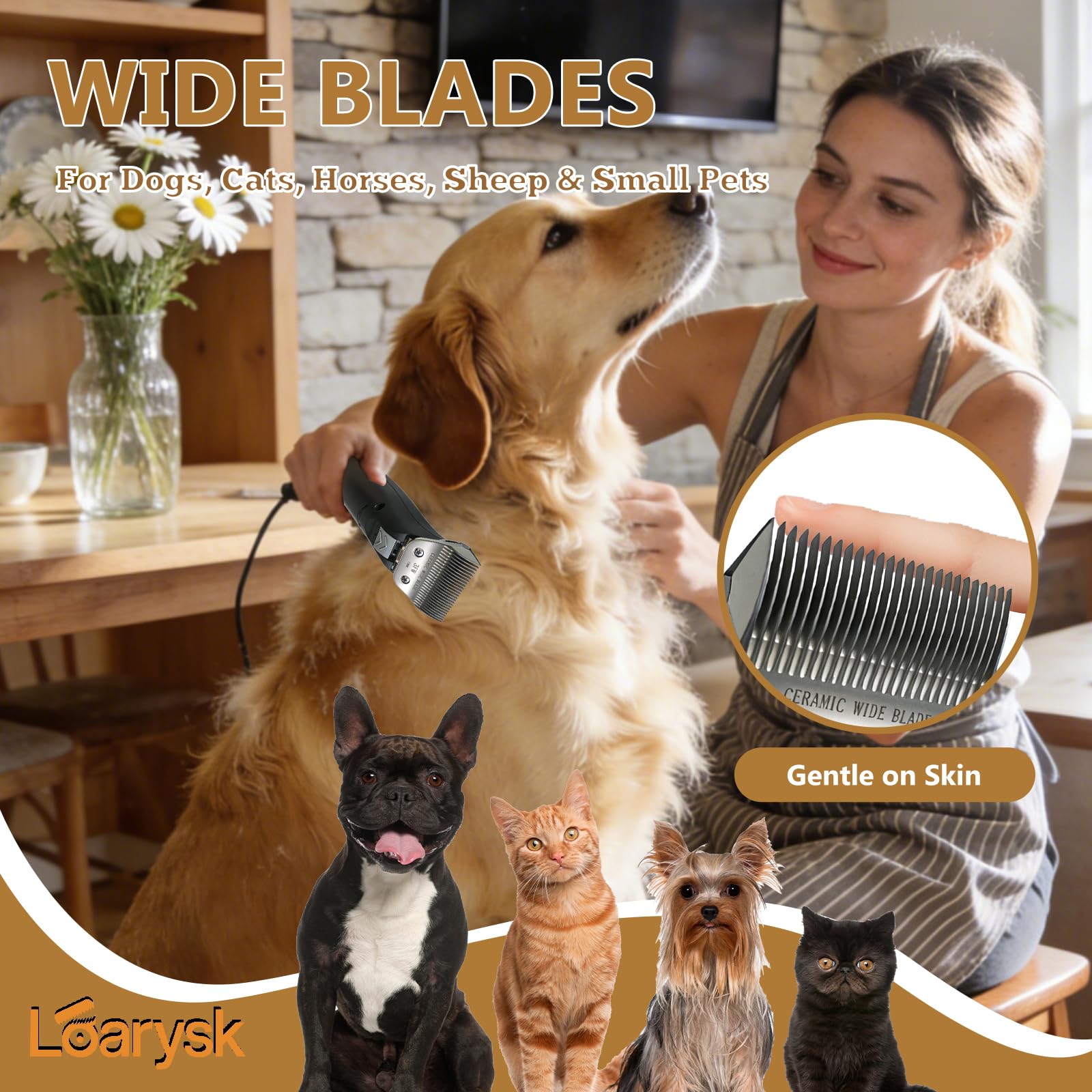Cuchillas anchas de cerámica de precisión para el aseo de perros, compatibles con Andis, Oster A5, Wahl km10, cuchilla de repuesto para aseo de perros y gatos (10 W (1,5 mm)