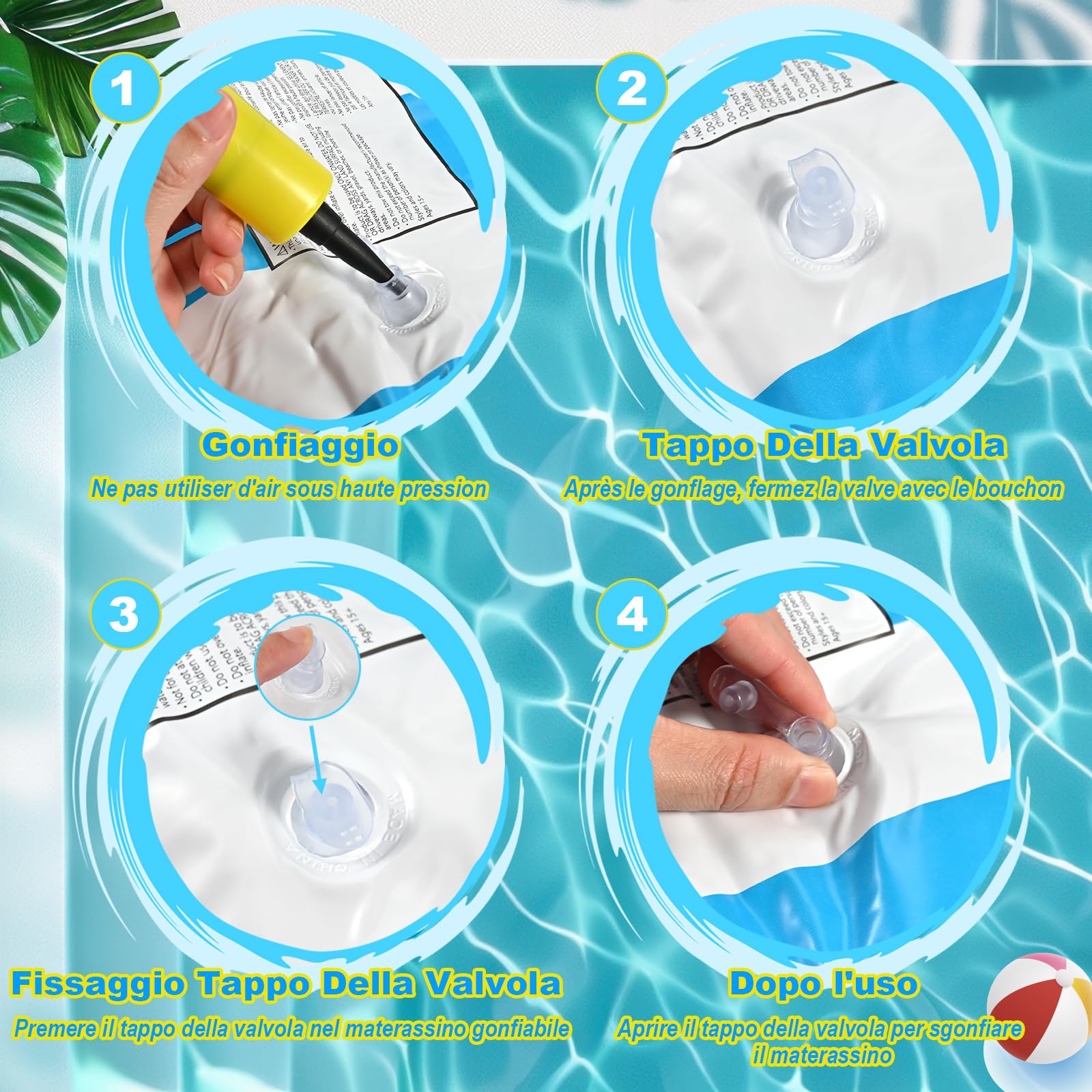 GOLDGE 2 Pezzi Materassino Mare, 4 in 1 Multiuso Piscina Gonfiabile, Amaca Galleggiante Gonfiabile per Adulti da Spiaggia e Piscina (Blu e Giallo)
