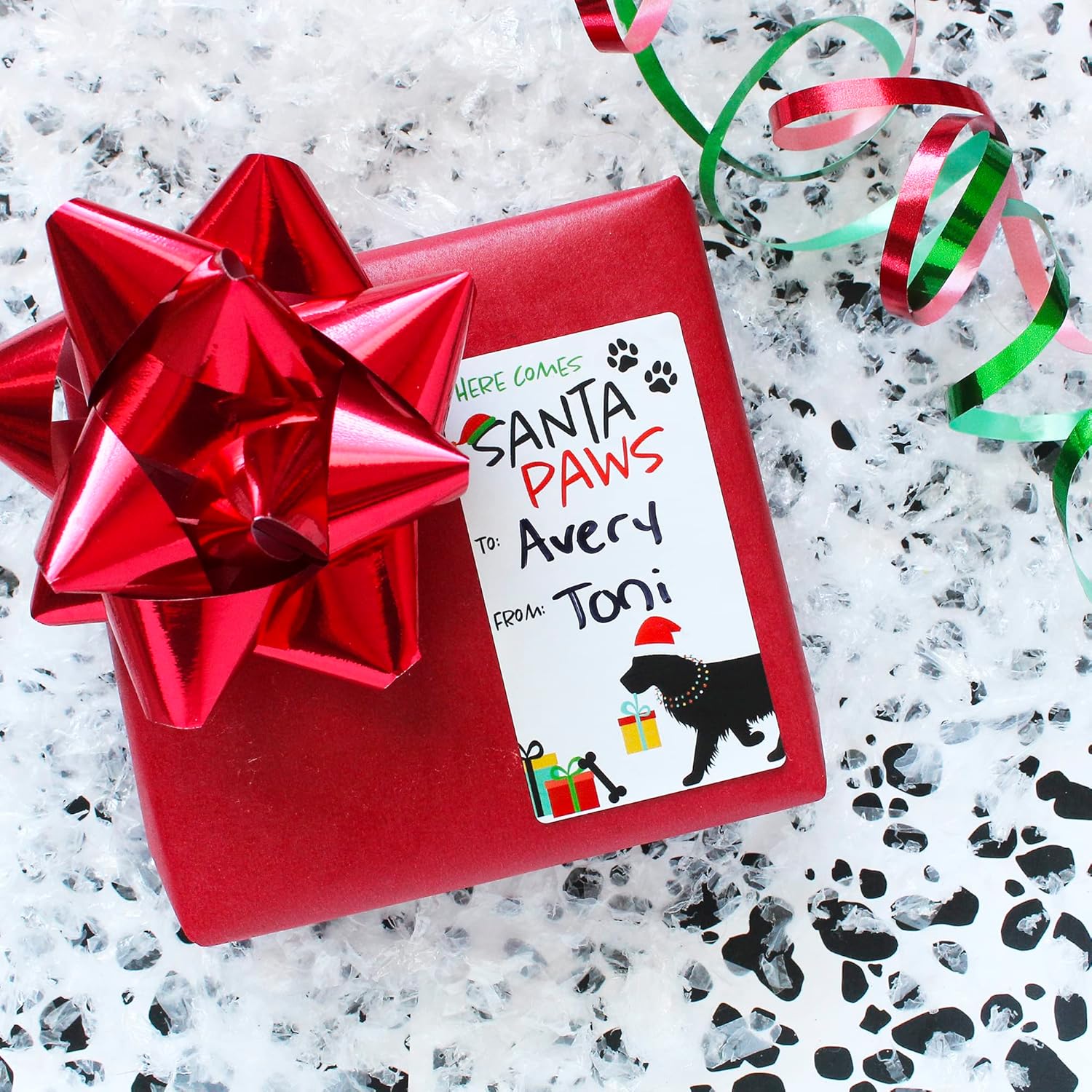 Santa Dog Christmas Gift Tag Self Adhesive Stickers – 75 Labels - Dog Christmas Peel and Stick Pet Holiday Gift Wrap Tags – Merry Woofmas Themed Gift Wrapping Paper Stickers : Health & Household
