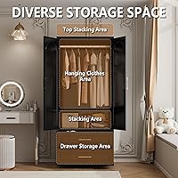 Vista 5 de Armario Ropero de Metal con Dos Cajones, Armario Ropero Grande de 71 pulgadas de Alto con Barra para Colgar, Gabinete de Almacenamiento de Ropa