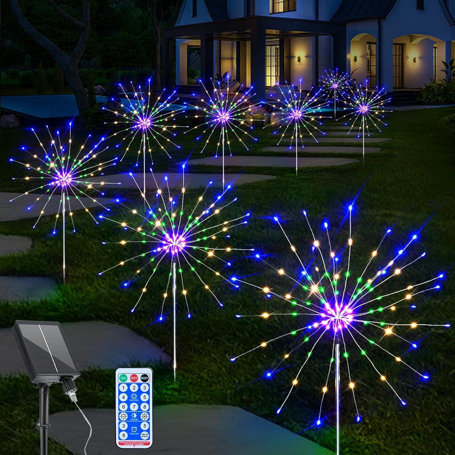 8 Pack Solar Firework Lights Outdoor Waterproof USB Charging Solar
