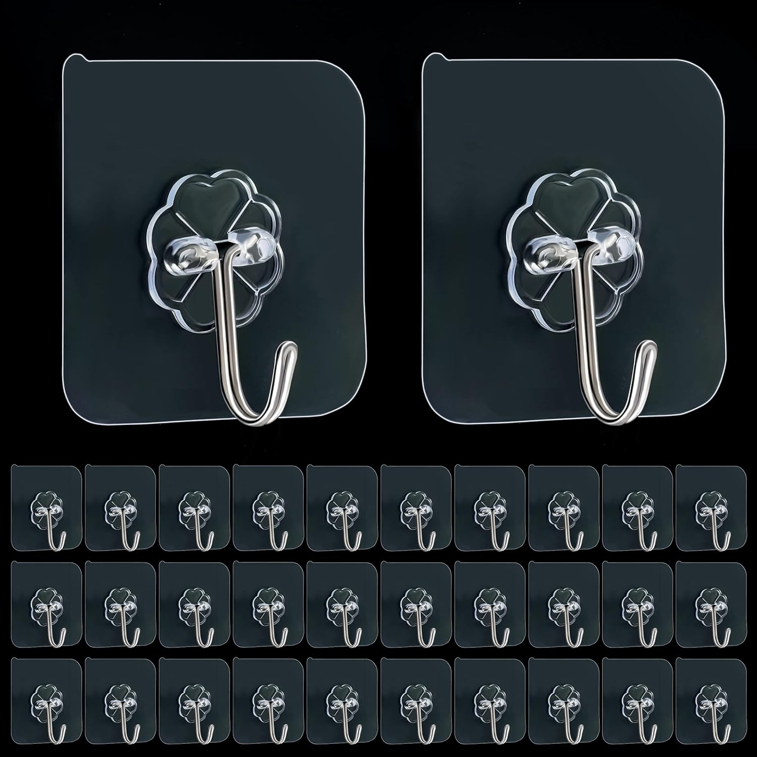 Adhesive Hooks, 32 Pack 33lb(Max) Sticky Hooks, Transparent Reusable Removable Adhesive Hooks for Hanging, Wall Hooks for Hanging Can be Use for Kitchen Bathroom Shower Outdoor Home Improvement : Home & Kitchen