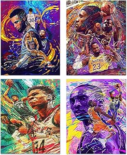 Basketball Superstar Posters Wall Art Prints,Graffiti Basketball Art Prints,Stephen Curry Lebron James Giannis Antetokounmpo Poster for Guys Room,Living Room Bedroom Home Wall Art Decoration,Set of 4 (8"x10"Inches,Unframed).