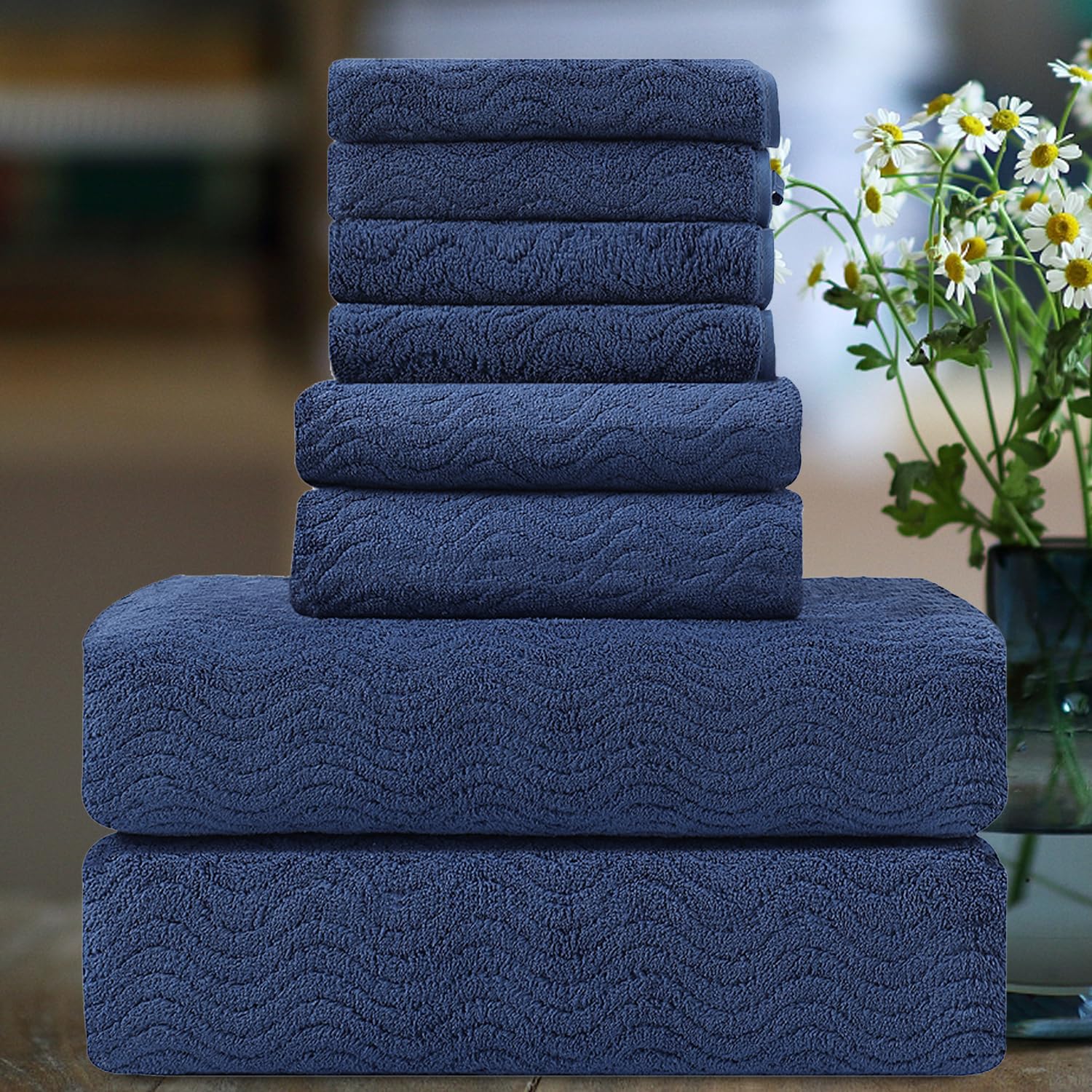 Smuge Ultra Soft 8 Piece Textured Bath Towel Set for Bathroom Shower Pool, Kitchen, Quick Dry, Lightweight Highly Absorbent - 2 Oversized Bath Towel