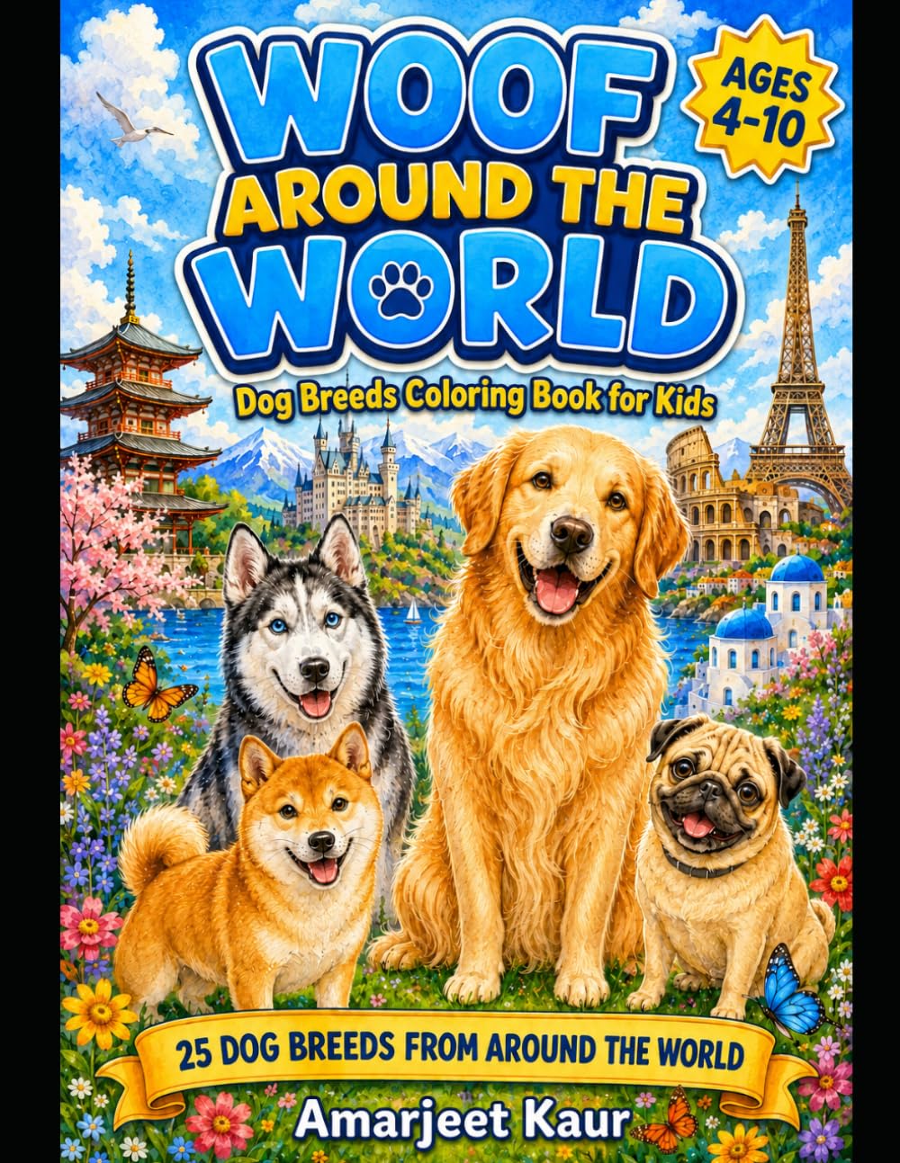 Woof Around the World: Dog Breeds Coloring Book for Kids
